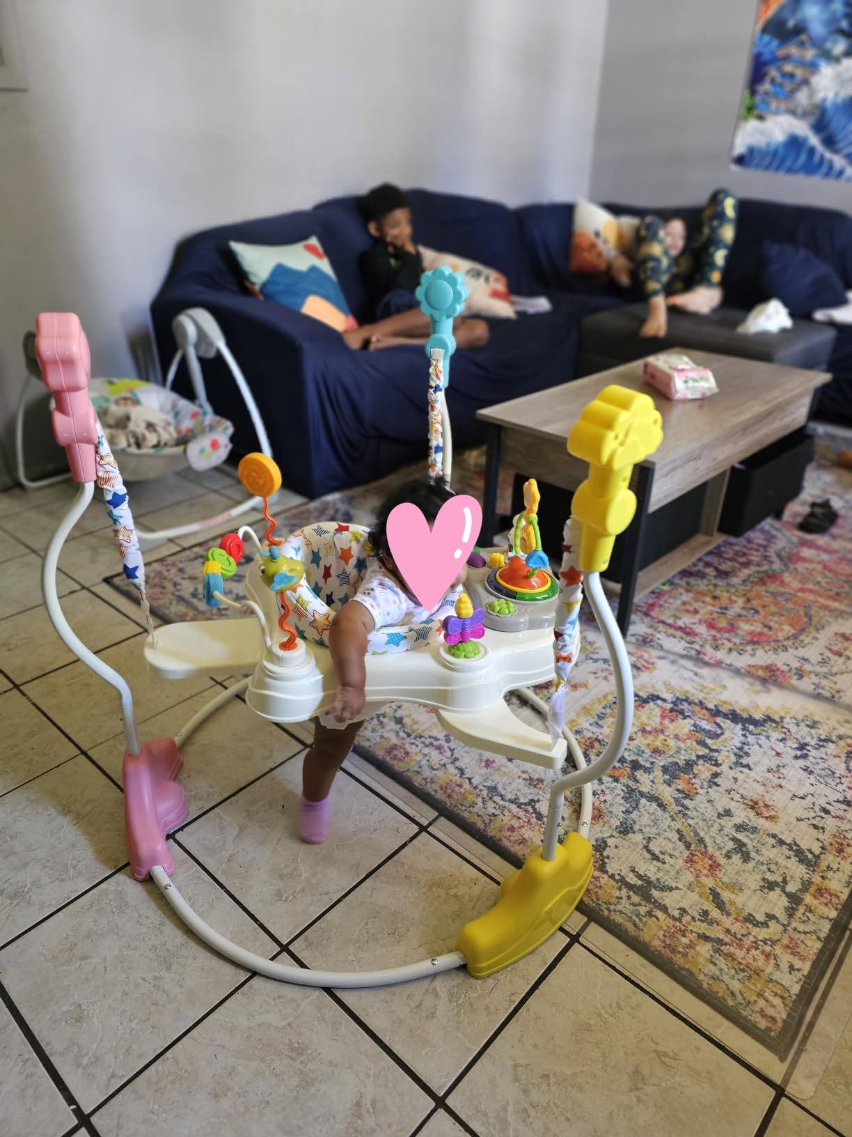 Dream On Me 2-in-1 Baby Activity Center & Bouncer Jumper, 360° Rotating Seat, 3-Height Adjustable, 12 Melodies with Lights & Interactive Toys, Promotes Early Development - Star Print customer photo 1