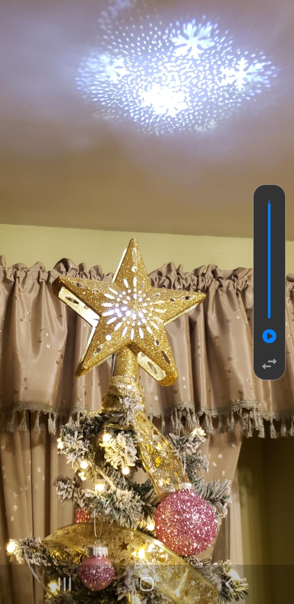 DG-Direct Christmas Tree Topper Lighted Star [Silver],3D Hollow Sparkling Star Christmas Tree Topper with Rotating Magic Cool White Snowflake Projector for Christmas Tree Ornament (Silver) customer photo 2