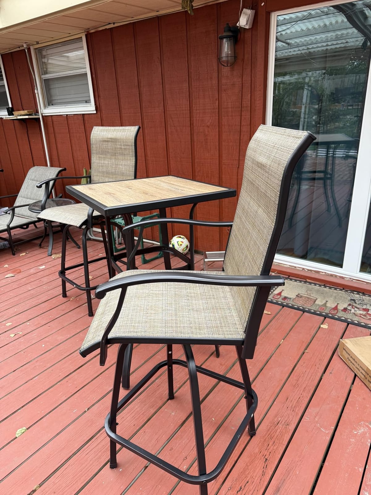 PHI VILLA 3 Piece Outdoor Swivel Bar Stools Set, Bar Height Patio Set customer photo 2