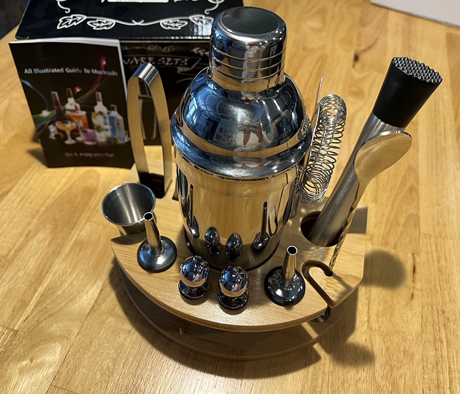 Cocktail Shaker Set with Bamboo Stand, 12-Piece 25oz Stainless Steel Bartender Kit, Martini & Margarita Bar Tools for Home Bar, Drink Mixer Set, Housewarming Gift, Silver customer photo 1