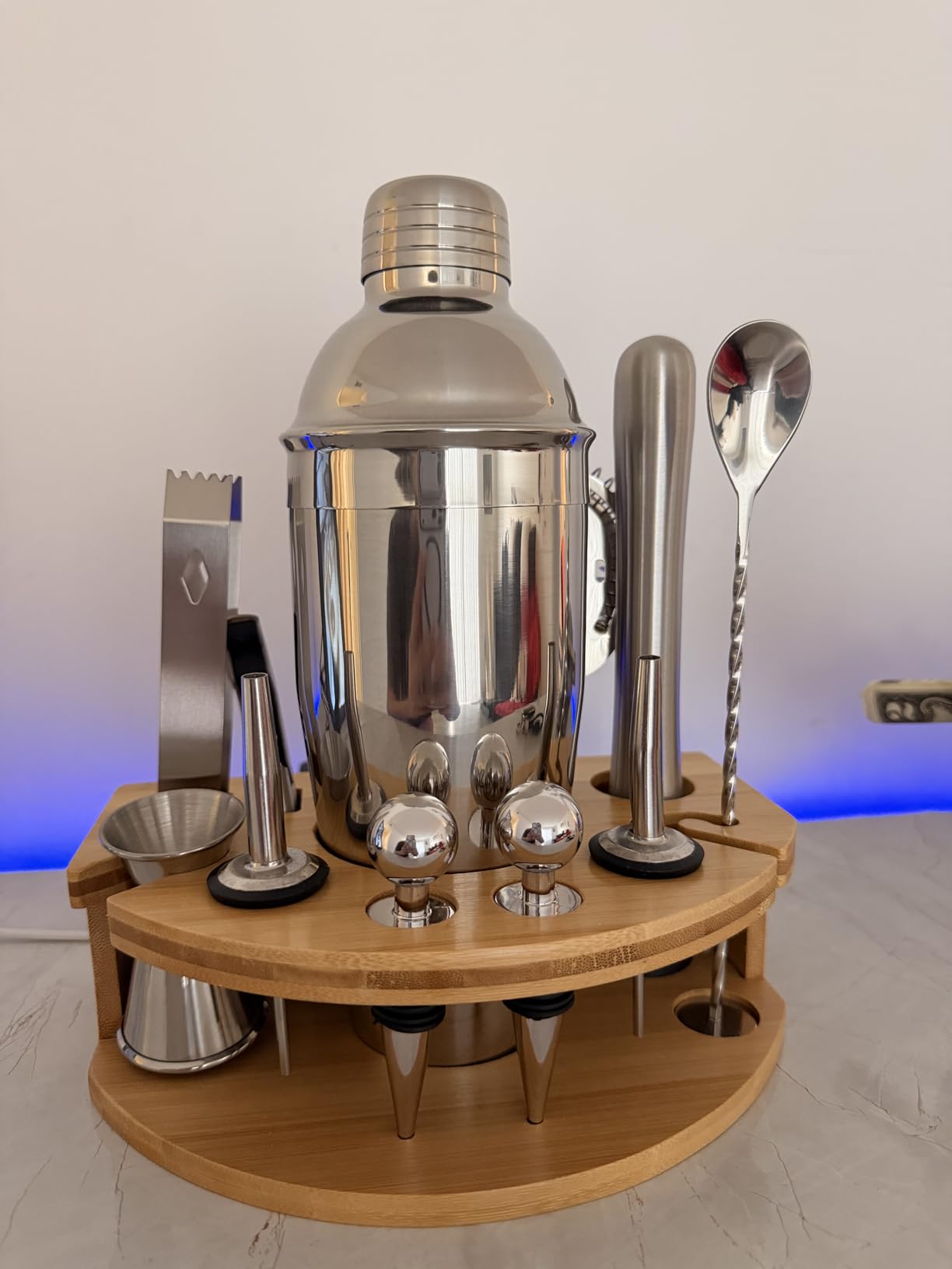 Cocktail Shaker Set with Bamboo Stand, 12-Piece 25oz Stainless Steel Bartender Kit, Martini & Margarita Bar Tools for Home Bar, Drink Mixer Set, Housewarming Gift, Silver customer photo 2
