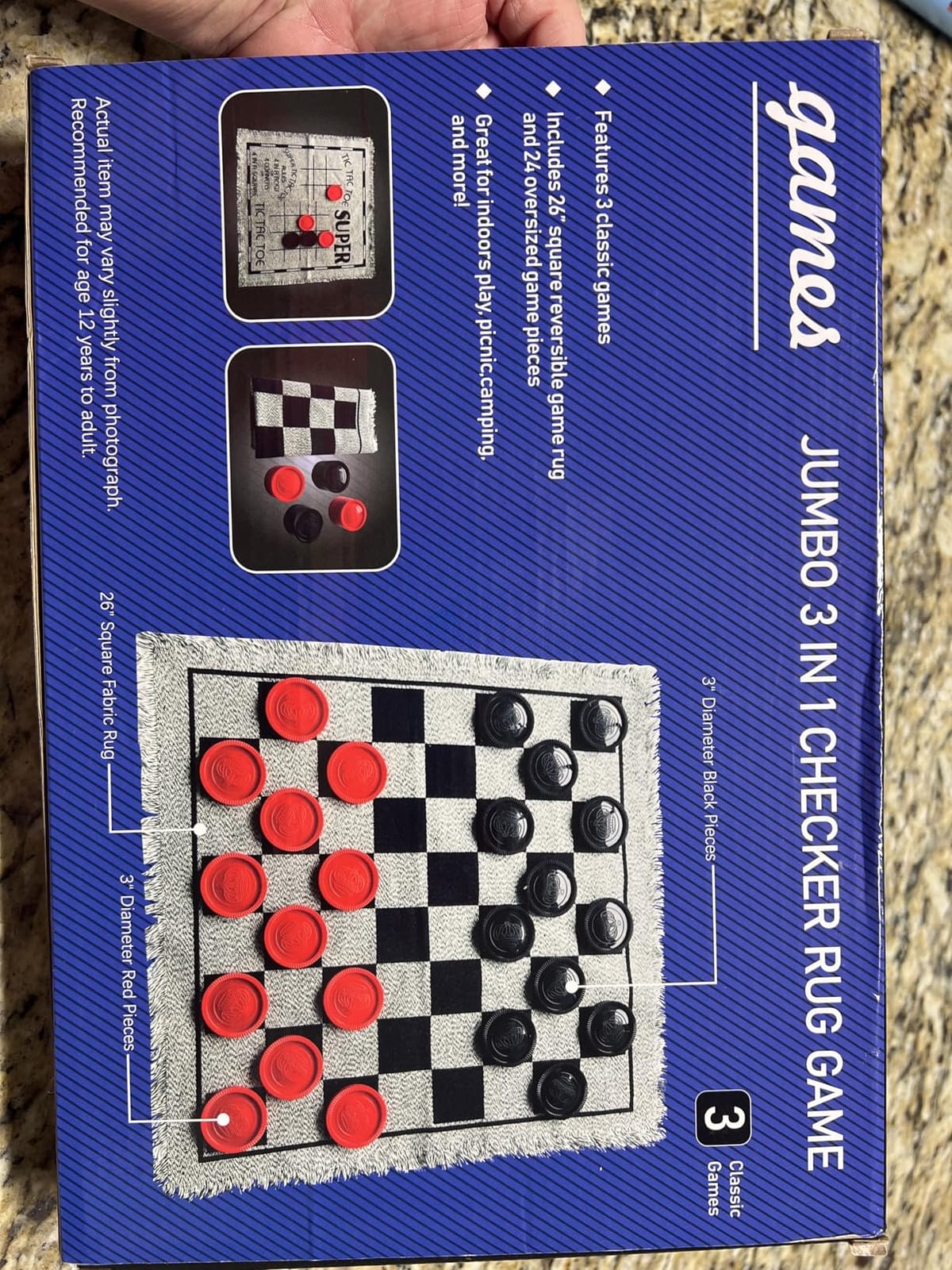 Yuanhe Gaint Checkers Game Set - Large 3 in 1 Checkers Including Tic Tac Toe with Reversible Rug, Calssic Indoor Outdoor Yard Games for Family customer photo 1