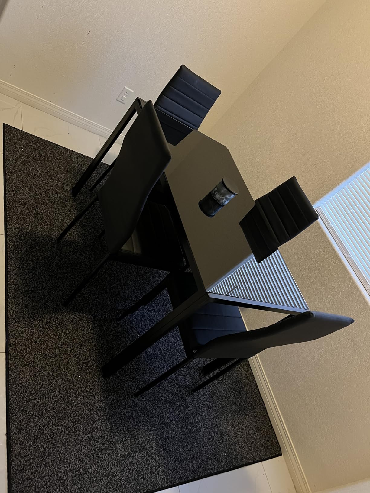 FDW 5-Piece Dining Table Set, Black | Glass Kitchen Table with 4 Upholstered Chairs and Faux Leather Cushions | Space-Saving and Modern Design customer photo 1