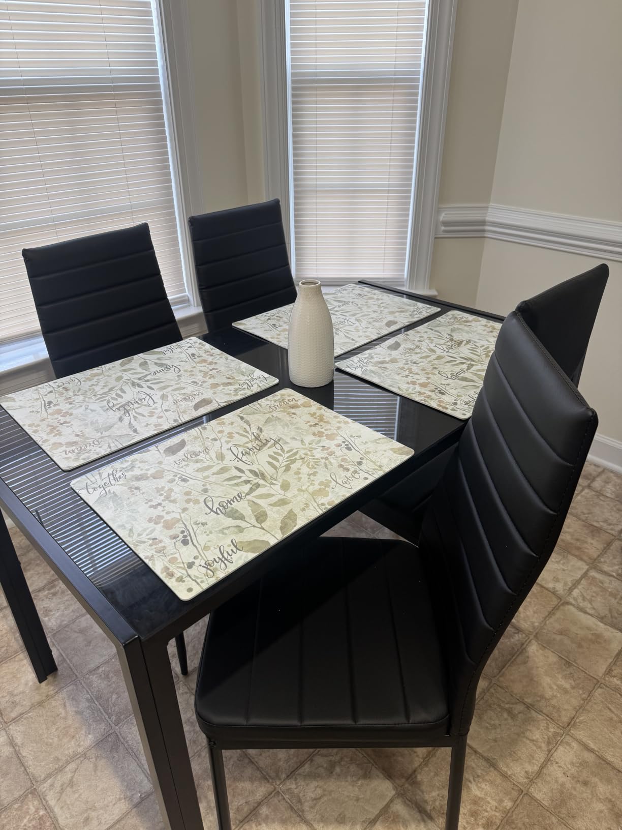 FDW 5-Piece Dining Table Set, Black | Glass Kitchen Table with 4 Upholstered Chairs and Faux Leather Cushions | Space-Saving and Modern Design customer photo 2