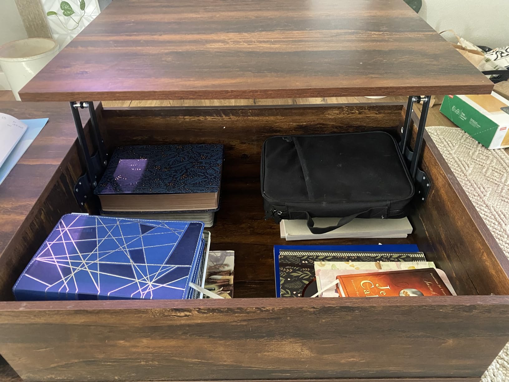 WLIVE Lift Top Coffee Table with Hidden Storage, Adjustable Shelf, Brown customer photo 2