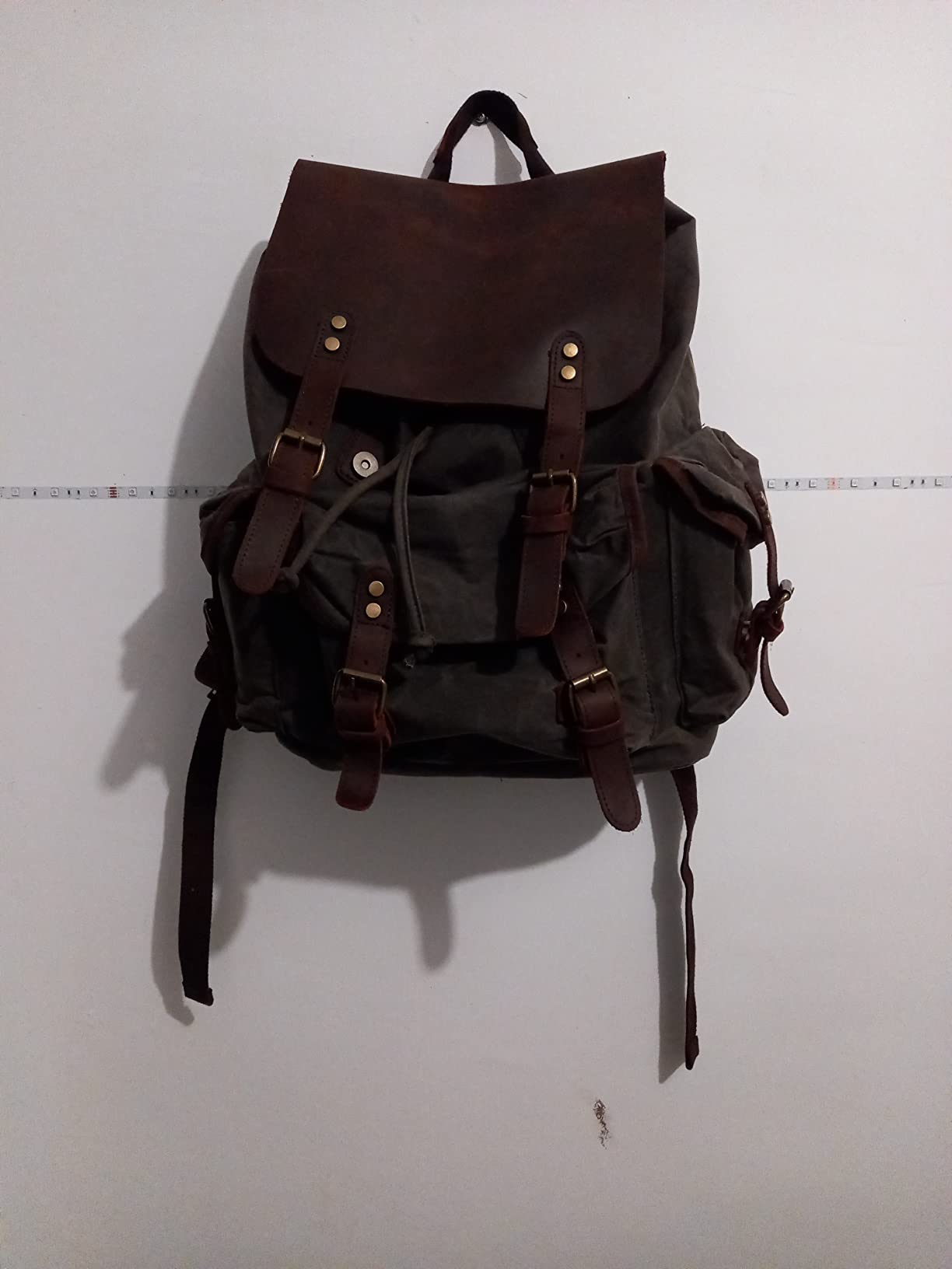 Genuine Leather Canvas waxed Backpack Travel Rucksack Laptop Bag customer photo 2