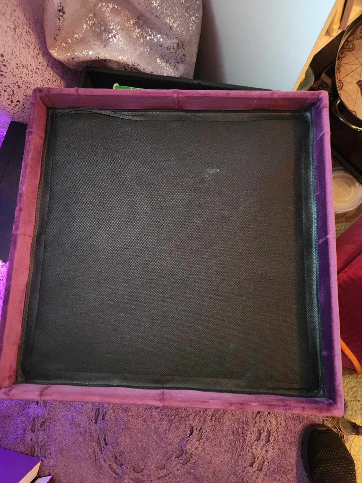 B FSOBEIIALEO Storage Ottoman Cube Velvet Tufted Folding Ottomans with Lid, Footstool Rest Padded Seat for Bedroom (Purple, Medium) customer photo 2