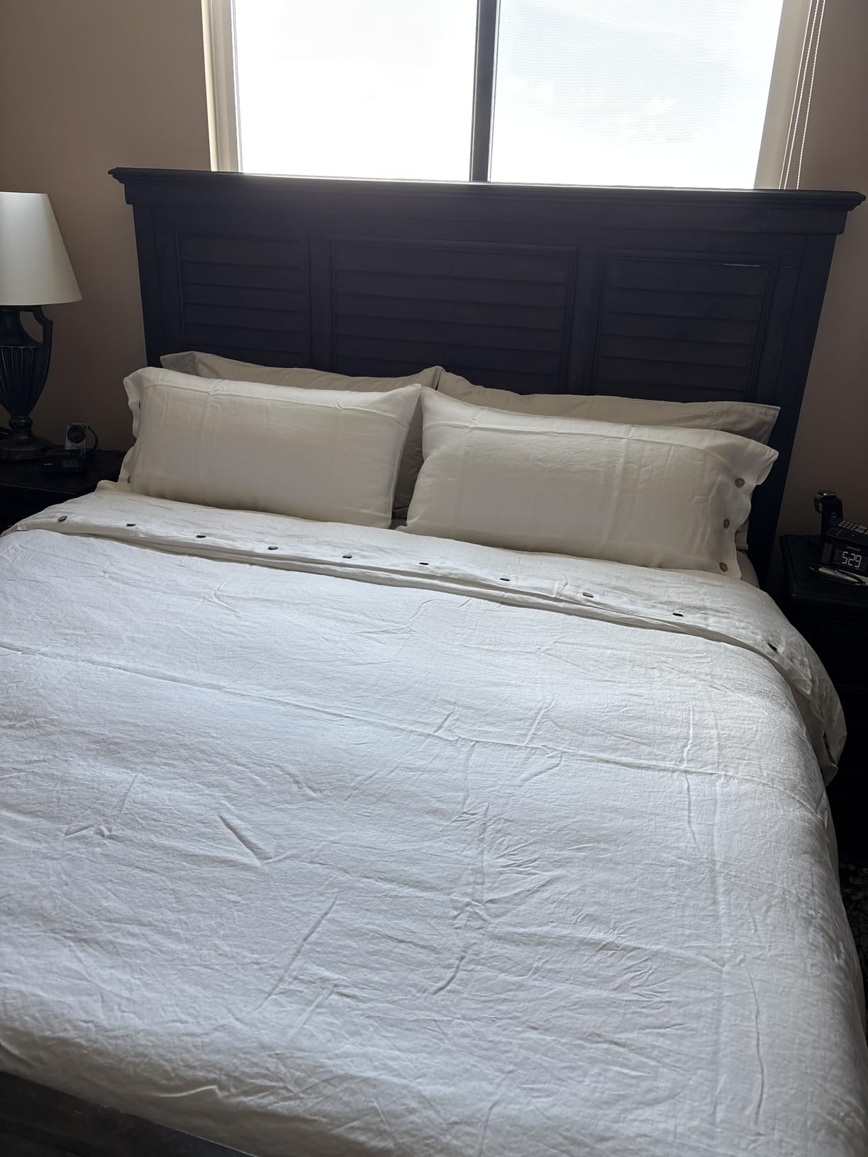 Simple&Opulence 100% Linen Duvet Cover Set 3pcs with Coconut Button Closure Natural French Washed Flax Solid Color Soft Breathable Farmhouse Bedding - Linen, Queen Size customer photo 2
