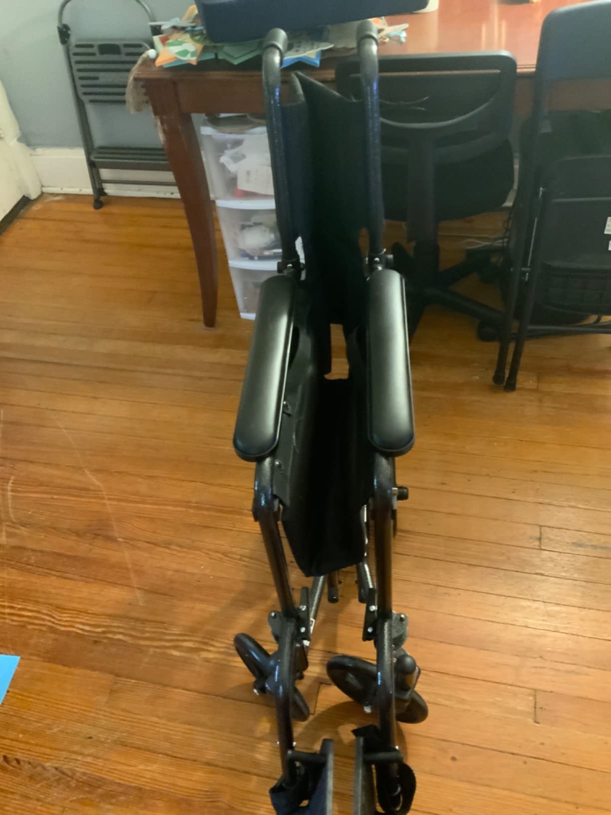 Medline Durable Folding Steel Transport Wheelchair with Swing-Away Footrests, 19-Inch Seat Width, Black Frame, Black Upholstery customer photo 1