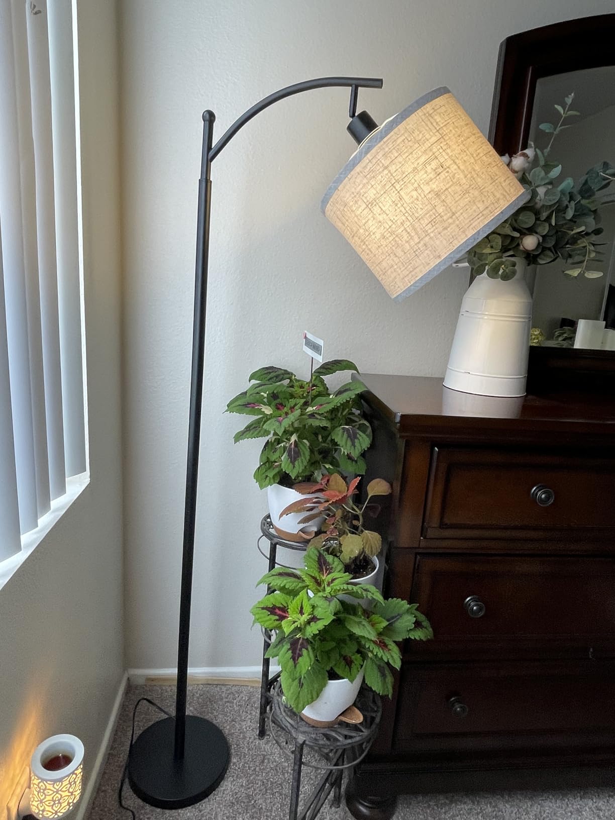 ROTTOGOON Floor Lamp for Living Room with 3 Color Temperatures LED Bulb, Standing Lamp Tall Industrial Floor Lamp Reading for Bedroom, Office (9W LED Bulb, Beige Lampshade Included) -Black customer photo 2