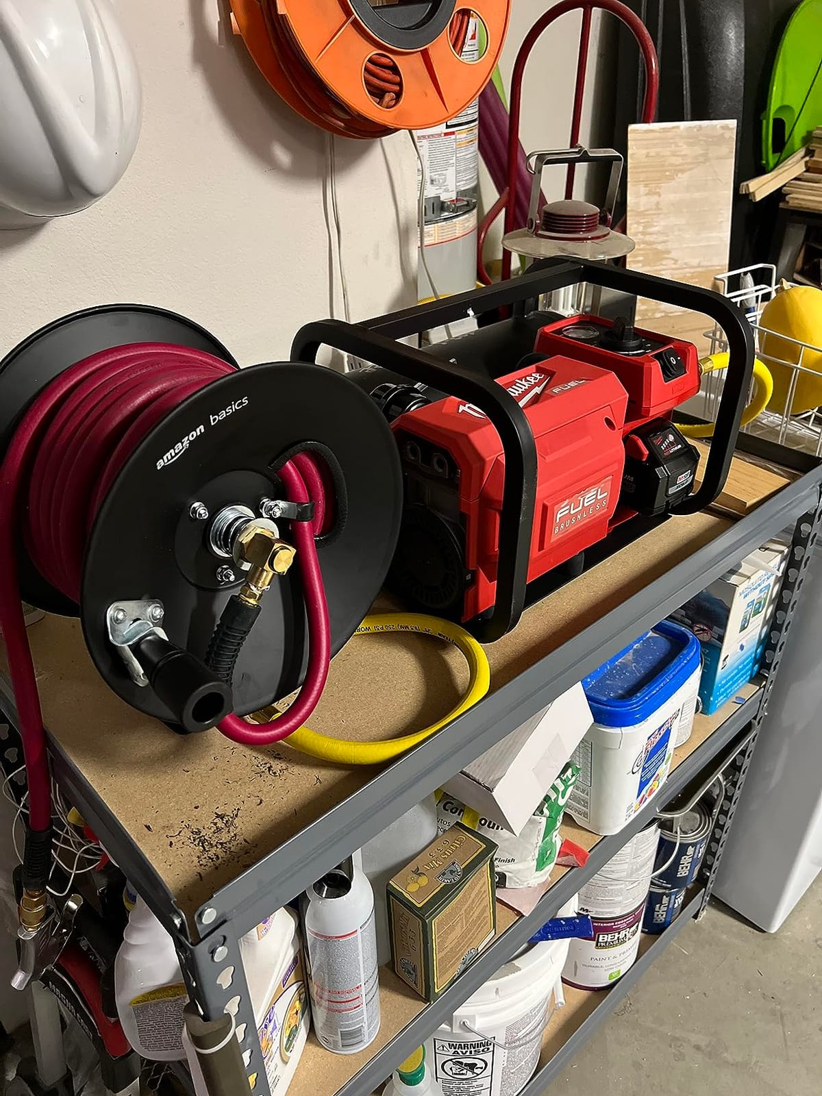 Amazon Basics Retractable Air Hose Reel - Fits 3/8-Inch 50-Feet Air Compressor Hoses, Portable, Works Well, 300PSI, Black, Hoses Excluded, Not for Water/Pressure Washers customer photo 1