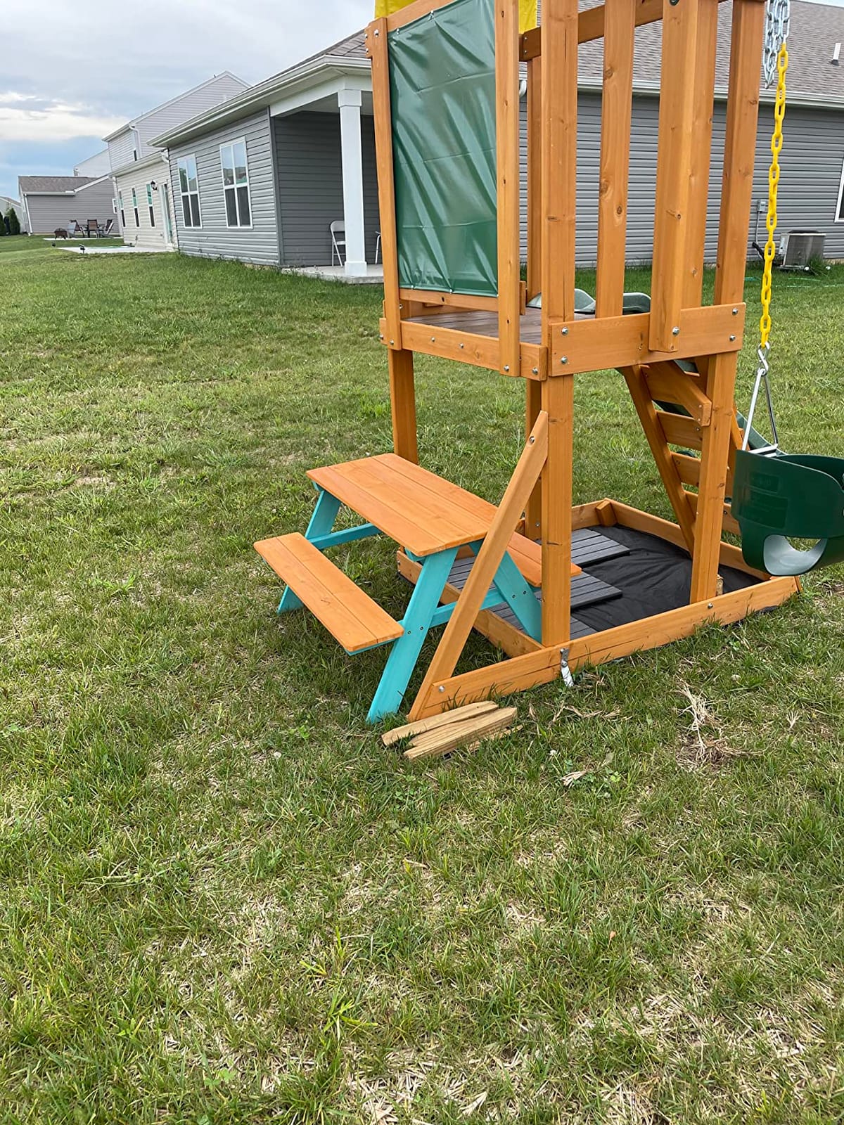 Teamson Kids - Wooden Outdoor Child Children Kids Picnic Table & Chair Bench Set - Brown/Aqua customer photo 1