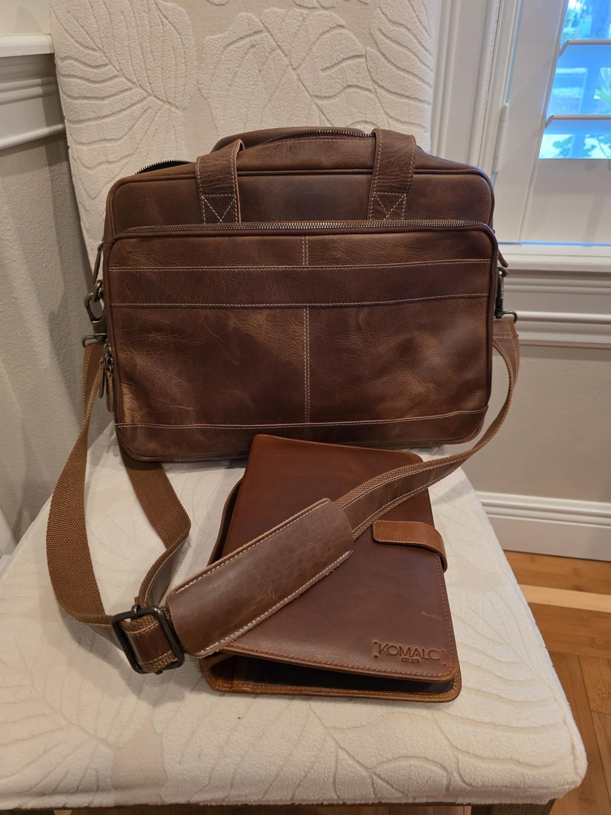 KomalC Leather briefcase 16 inch Laptop Messenger Bag for Men and Women Best Office Satchel Bag customer photo 2