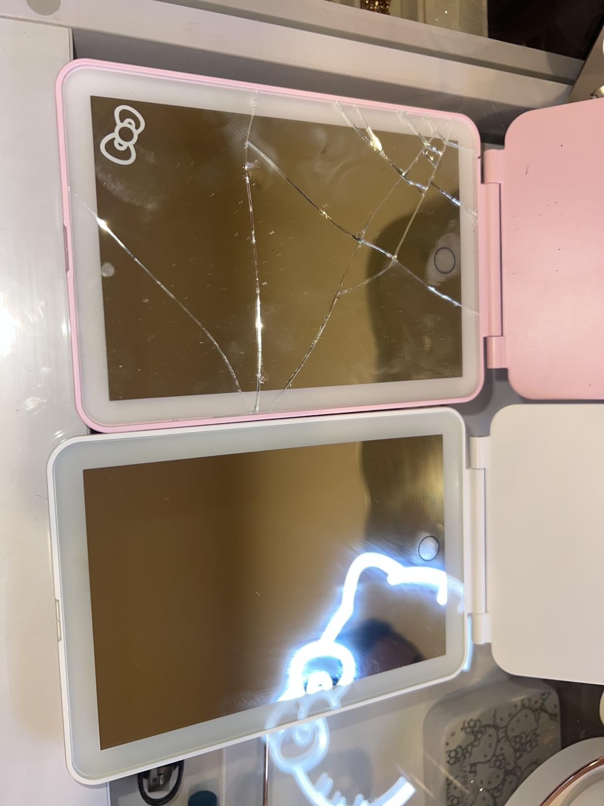 FUNTOUCH Rechargeable Travel Makeup Mirror with 72 Led Lights | Portable Lighted Beauty Mirror, 3 Color Lighting, Dimmable Touch Screen, Tabletop LED Folding Cosmetic Vanity Mirror customer photo 2
