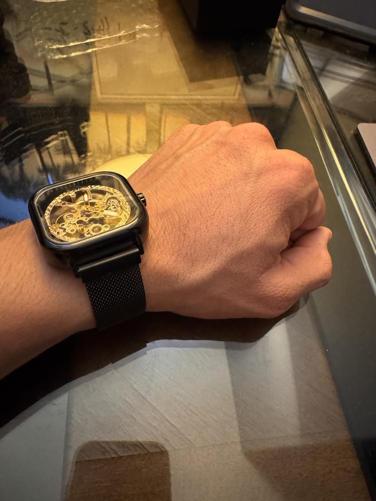 FORSINING Automatic Watches Mechanical Wrist Watch Golden for Mens Skeleton Watches with Stainless Steel Transparent Dial with Royal Flower Movement Carving customer photo 1