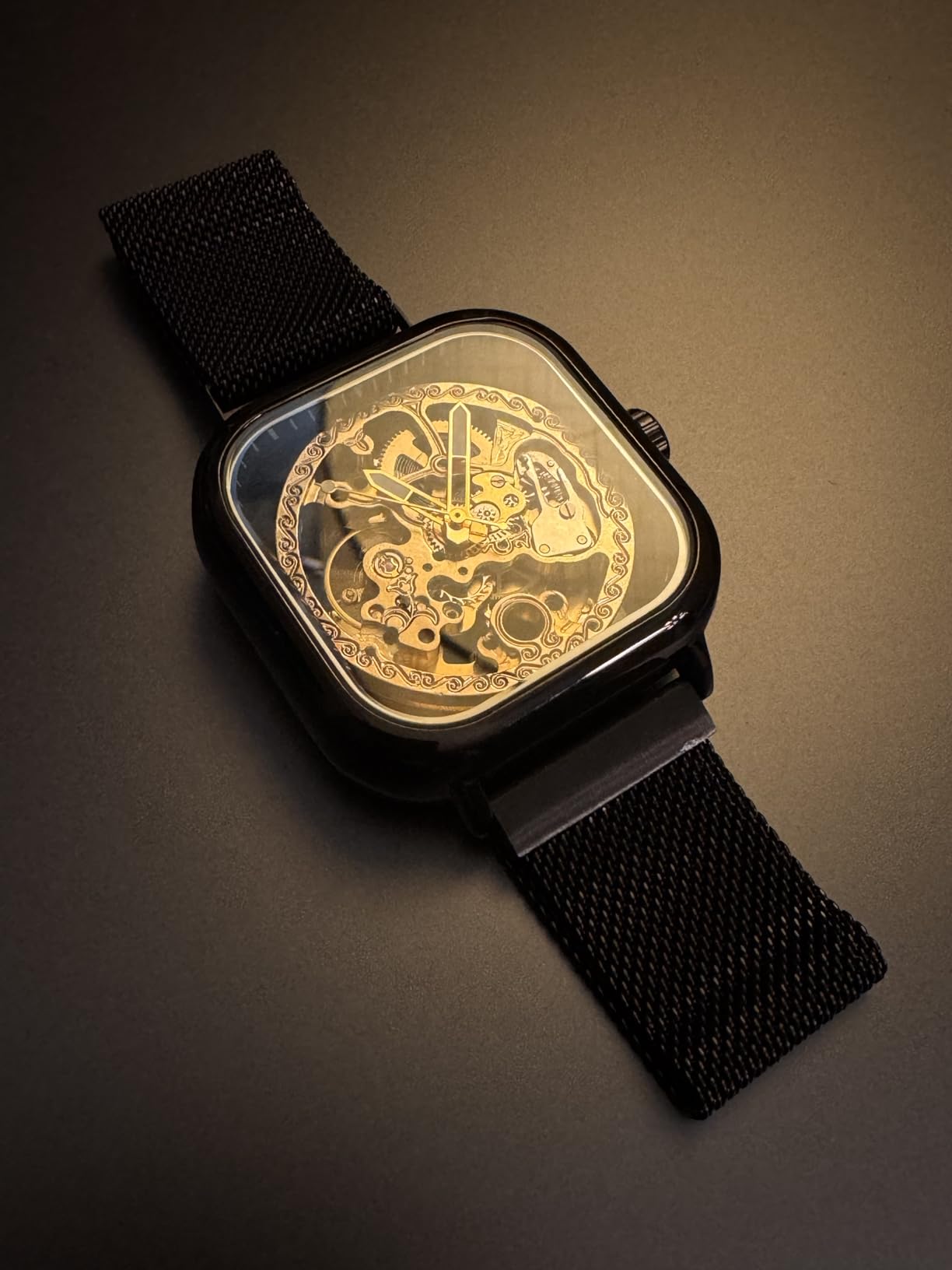 FORSINING Automatic Watches Mechanical Wrist Watch Golden for Mens Skeleton Watches with Stainless Steel Transparent Dial with Royal Flower Movement Carving customer photo 2