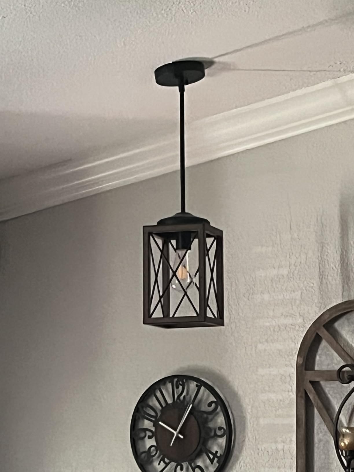 DEWENWILS Farmhouse Pendant Light, Metal Hanging Light Fixture with Wooden Grain Finish, 48 Inch Adjustable Pipes for Flat and Slop Ceiling, Kitchen Island, Bedroom, Dining Hall, E26 Base customer photo 1