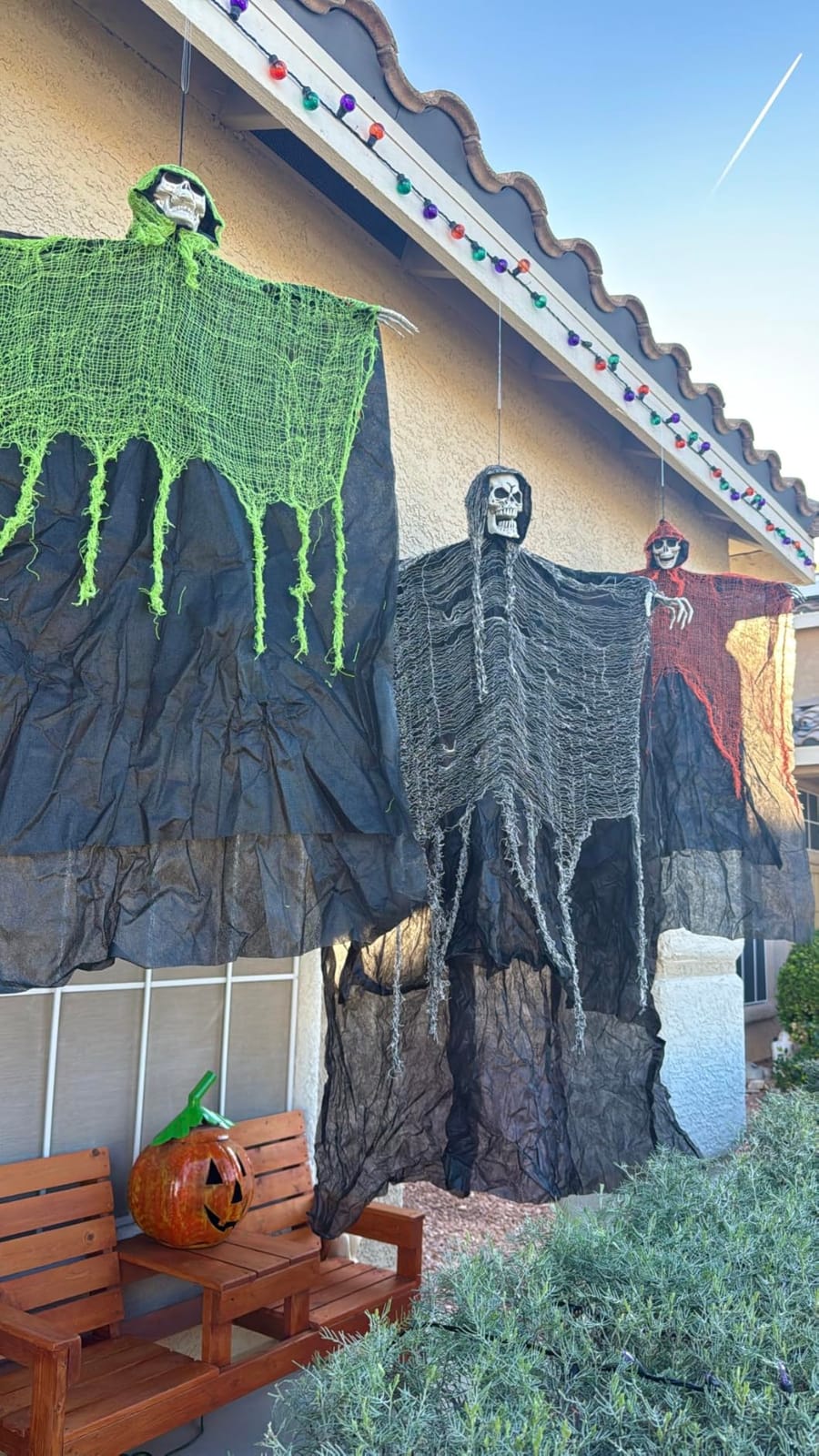 JOYIN Halloween Hanging Grim Reapers (3 Pcs), One 47” and Two 35” Grim Reapers, Halloween Skeleton Flying Ghost for Haunted House Prop Décor, Outdoor Indoor Décor customer photo 2