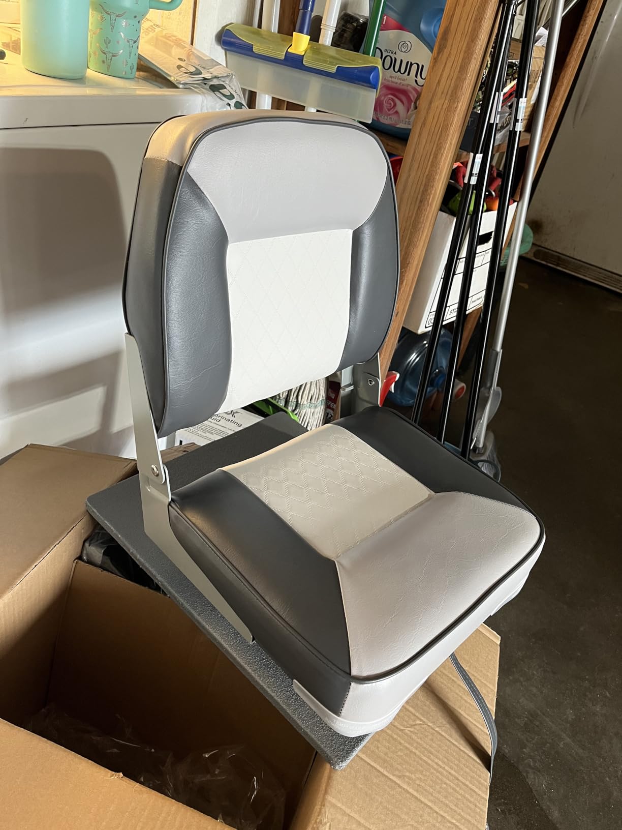 XGEAR Fold-Down Boat Seat, Low Back Fishing Boat Chair | Marine-Grade Vinyl, High-Density Foam Padding, Aluminum Hinges, Fits Standard 5