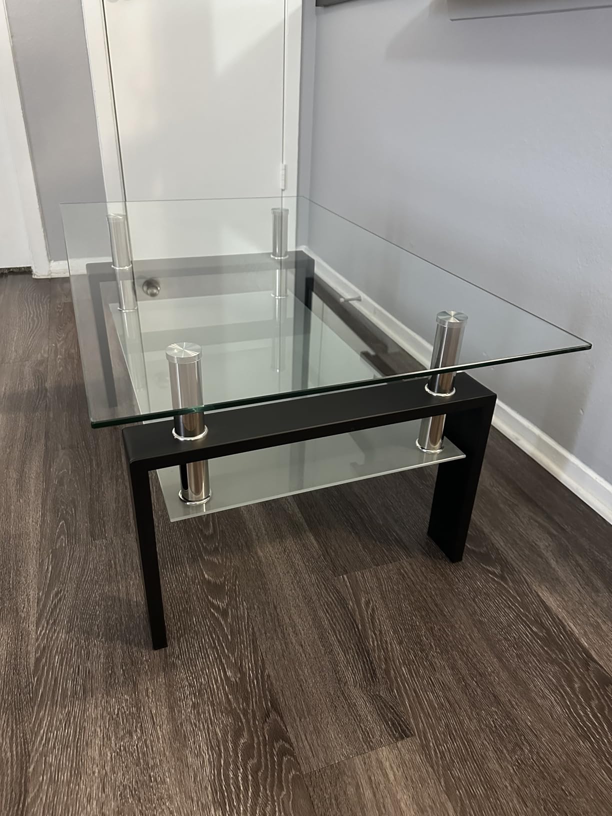 IANIYA Glass Coffee Table Metal Tube Glass Coffee Table, Livingroom Table (Clear) customer photo 1