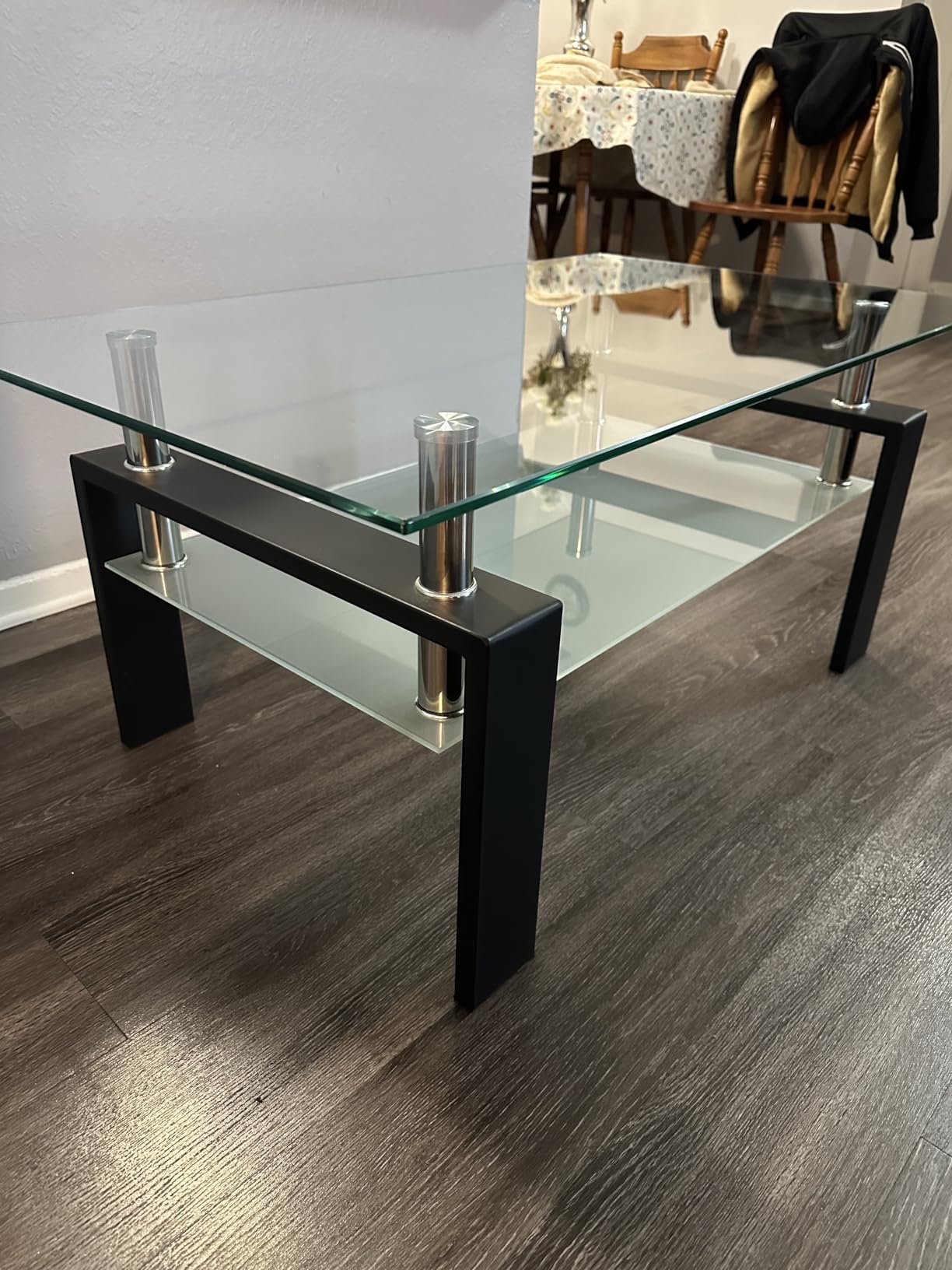 IANIYA Glass Coffee Table Metal Tube Glass Coffee Table, Livingroom Table (Clear) customer photo 2