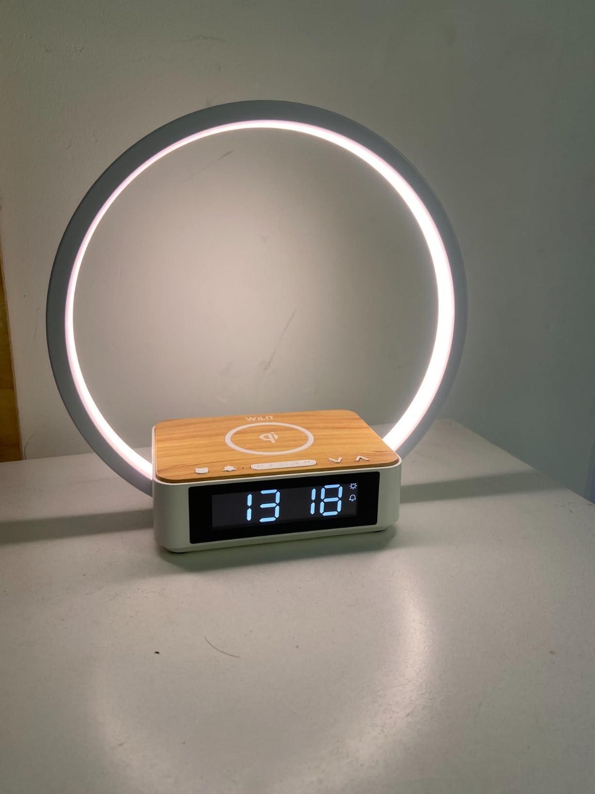 WILIT Bedside Lamp with Alarm Clock, Sunrise Wake-up Light, Wood Grain customer photo 1