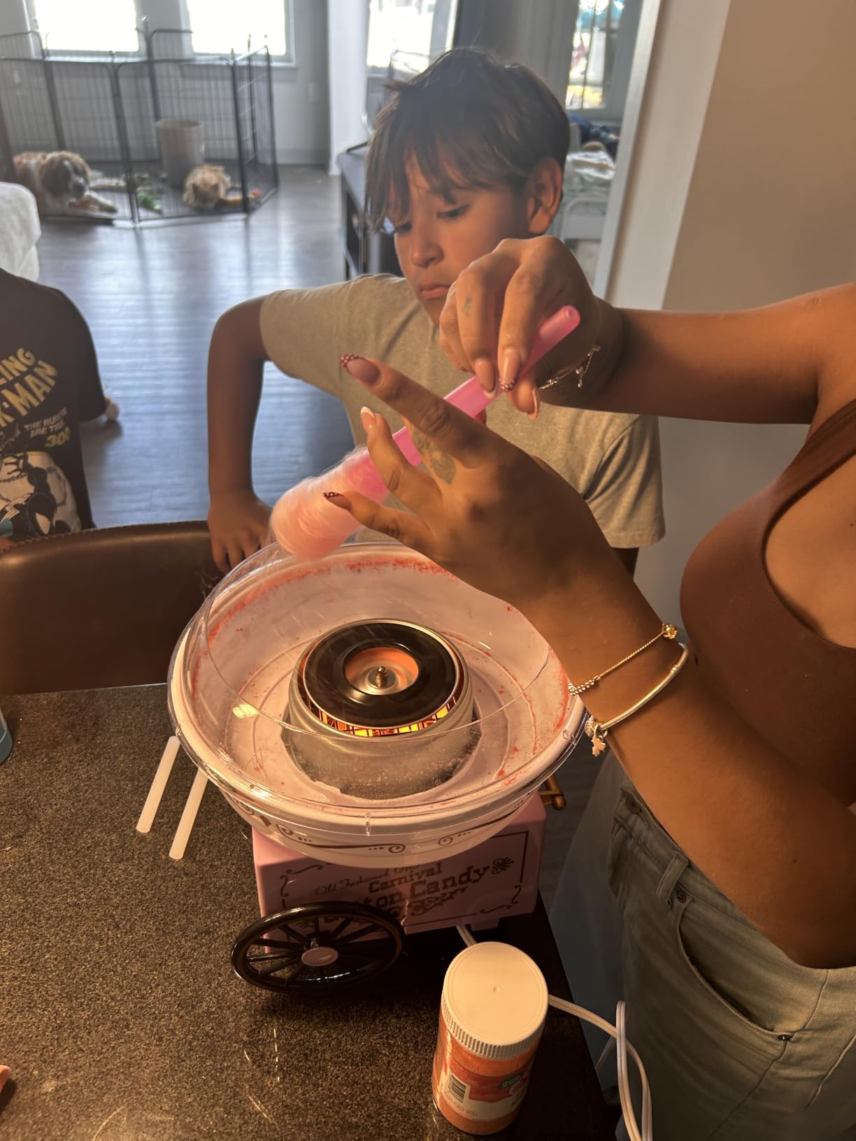 Nostalgia Vintage Cotton Candy Machine - Countertop Cotton Candy Maker With 2 Reusable Cones & 1 Sugar Scoop - Use Hard Candy or Sugar to Create Fluffy, Delicious Treats in Minutes-Pink customer photo 2
