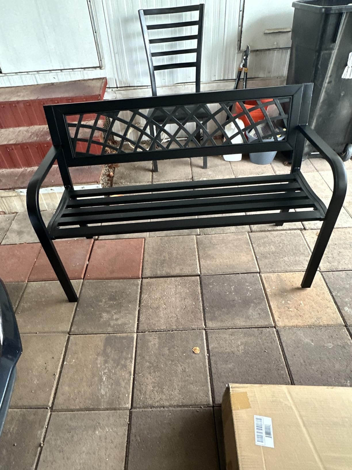 FDW Garden Bench Bench Park Outdoor Bench for Patio Metal Bench Park Bench with Plastic Backrest Armrests Sturdy Steel Frame Furniture for Yard Porch Work Entryway, Black customer photo 2
