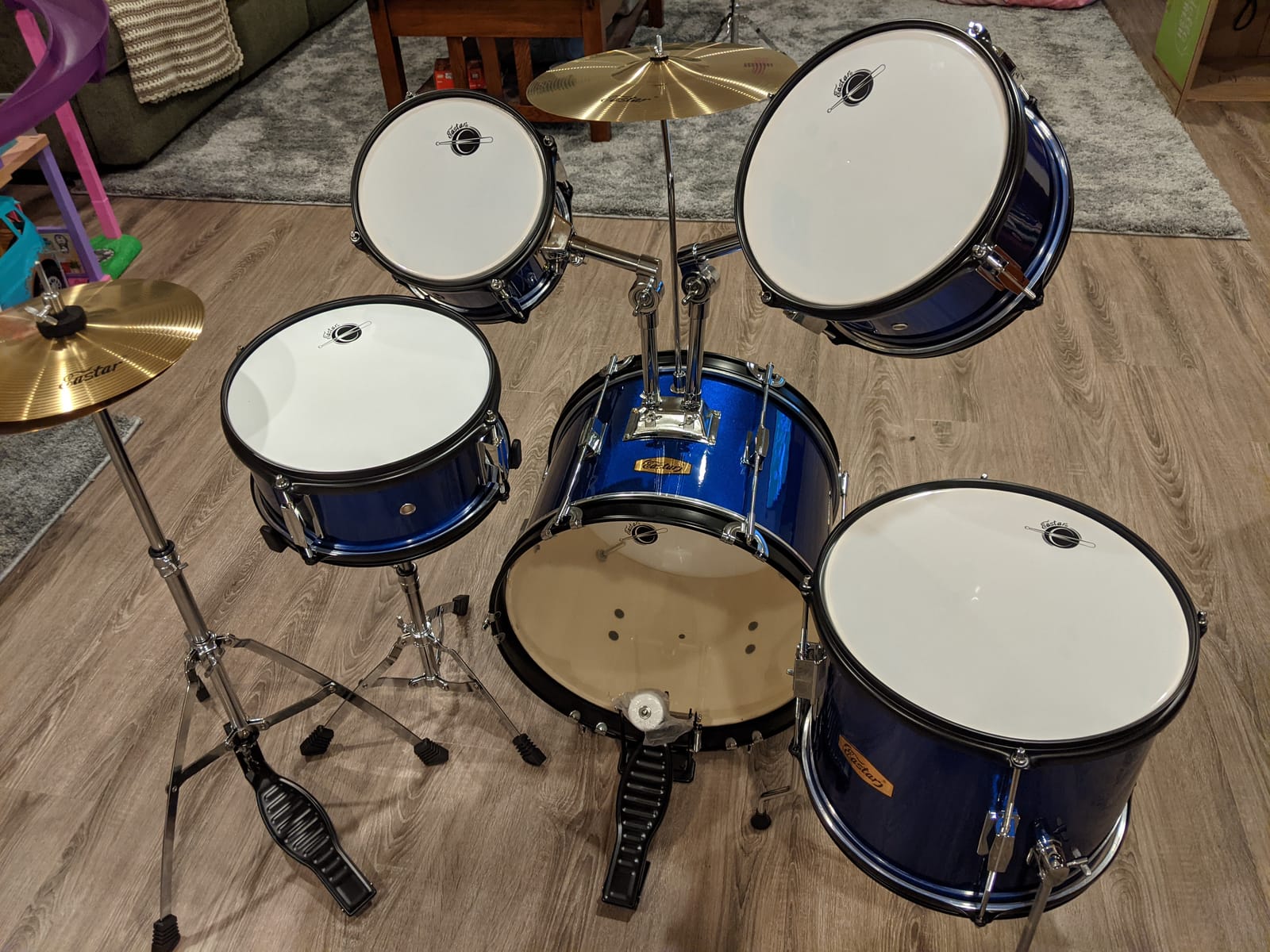 Drum Set Eastar 16 inch 5-Piece, Junior Drum Kit for Beginners Kids Teenagers with Adjustable Throne and Cymbal, Pedal & Drumsticks, Metallic Black (EDS-350MBK) customer photo 2