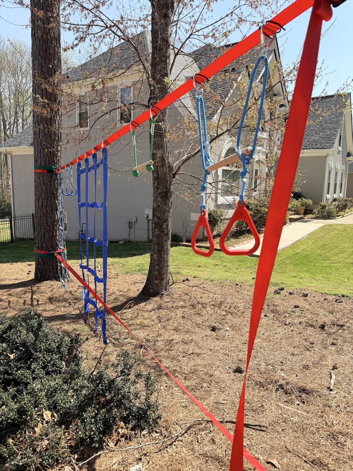 Dripex 65FT Ninja Warrior Obstacle Course for Kids - Double Longest Slacklines with 10 Most Complete Accessories for Kids, Swing, Trapeze Swing, Rope Ladder, Obstacle Net Plus 1.2M Arm Trainer customer photo 1