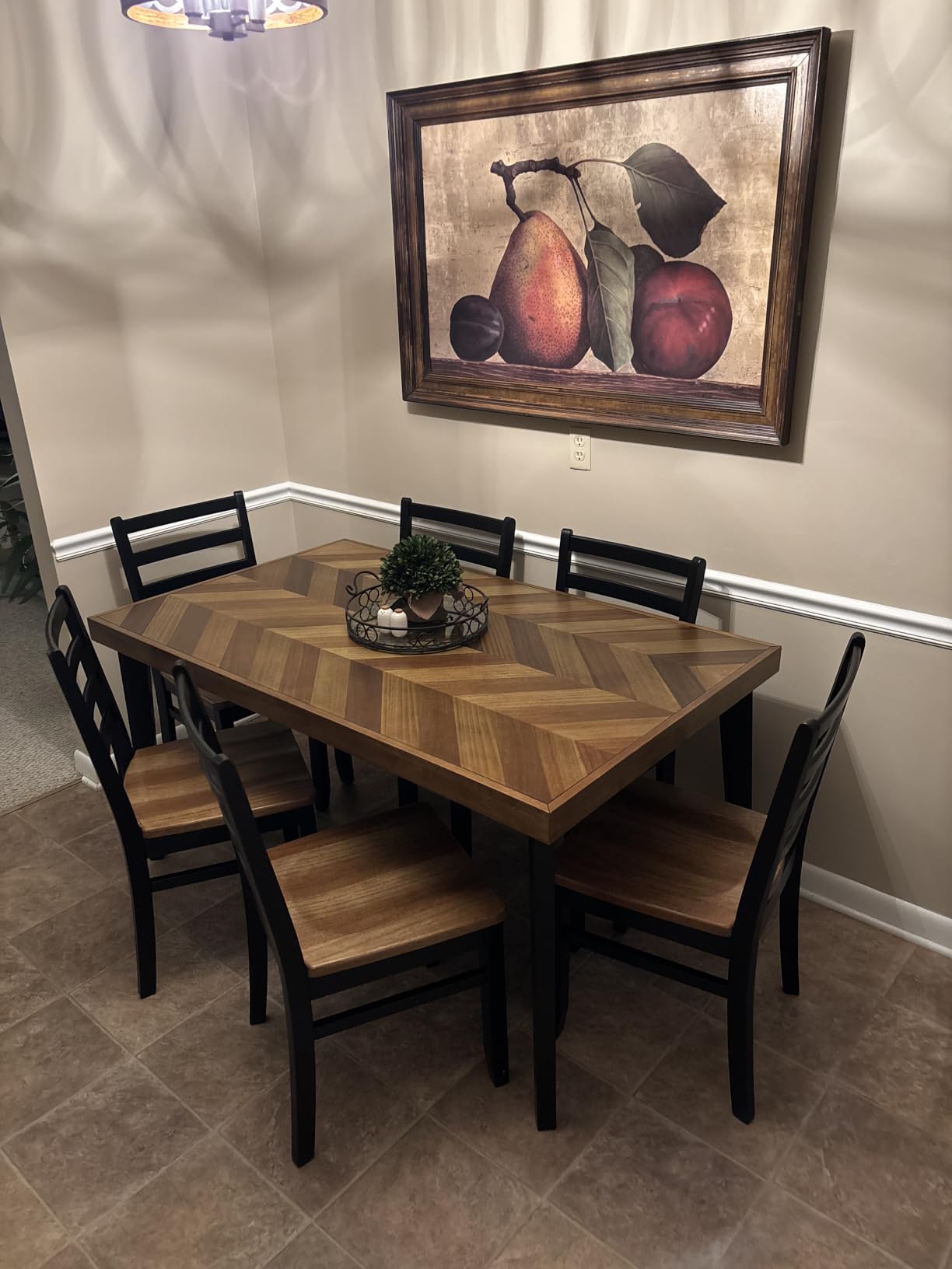 Signature Design by Ashley Caitbrook 7-Piece Dining Set, Gray Wash | Acacia veneer & engineered wood, X-back cushioned chairs, 36x60 inch footprint, Nailhead trim accents customer photo 2