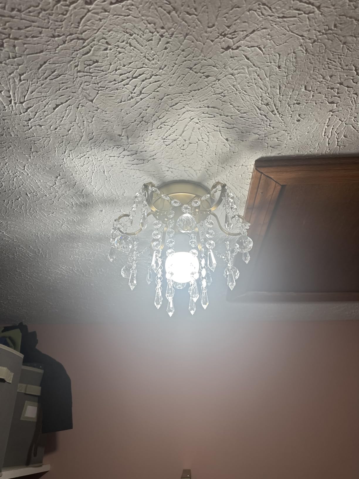 Q&S Mini Chandelier Crystal Ceiling Light,Small Flush Mount Gold Light Fixture for Entryway Bedroom Barthroom Hallway Closet E26 customer photo 2