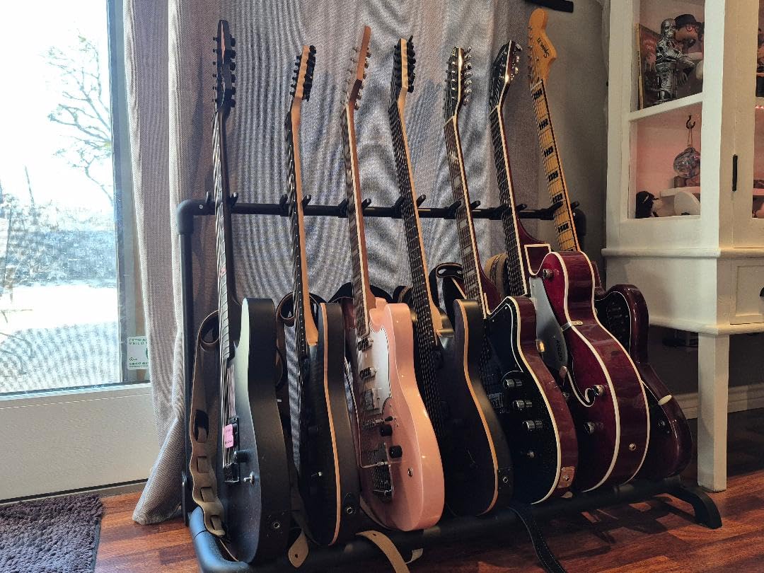 GUITTO Multi Guitar Rack Stand, Foldable Universal Display Holder for 5 Guitars, Heavy Duty Floor Organizer with Adjustable Hooks for Acoustic, Electric, and Bass, for Home, Stage, and Studio (GGS-07) customer photo 2
