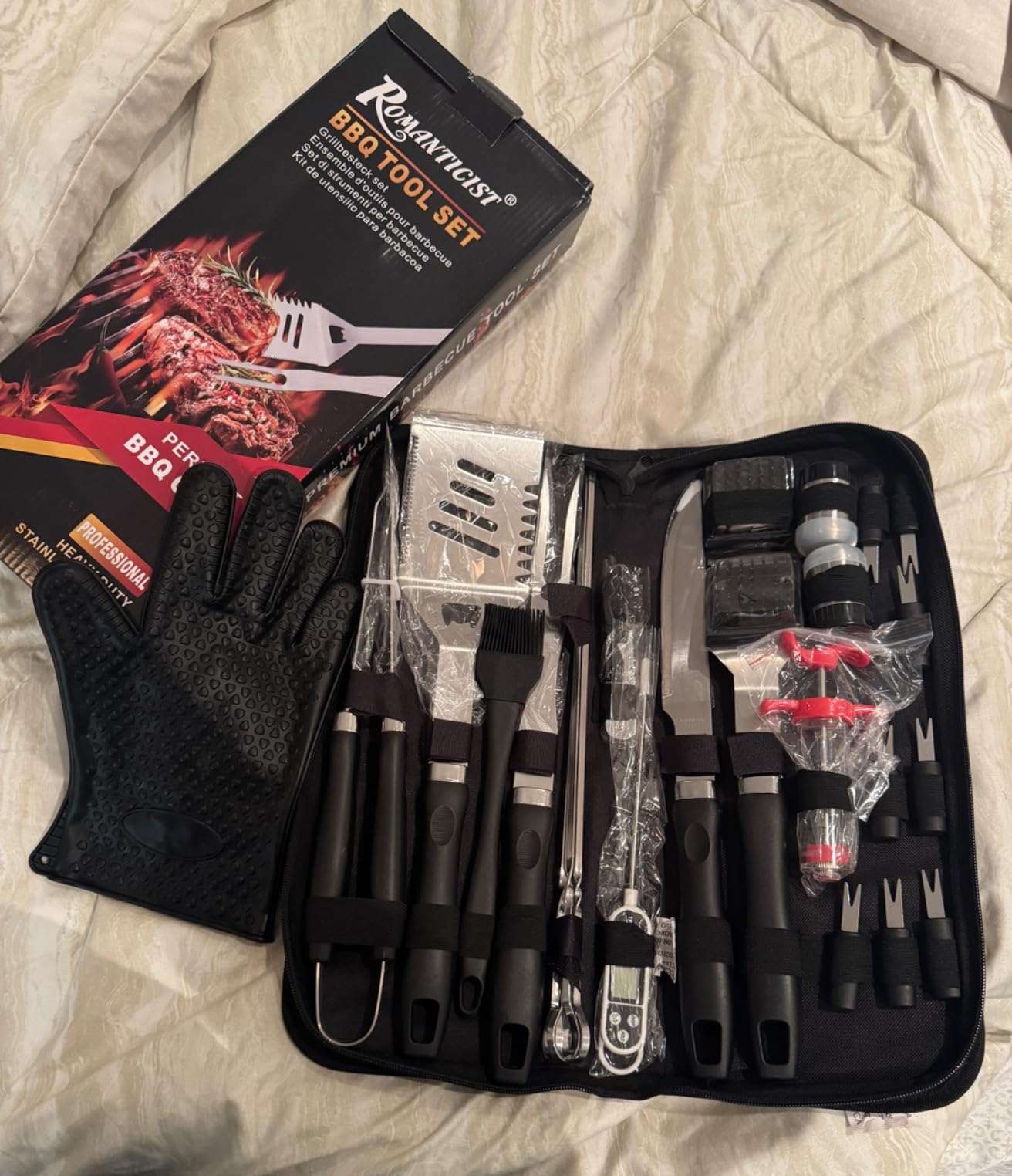 Romanticist 23pcs Stainless Steel BBQ Grill Tools & Accessories Kit, Brown customer photo 1