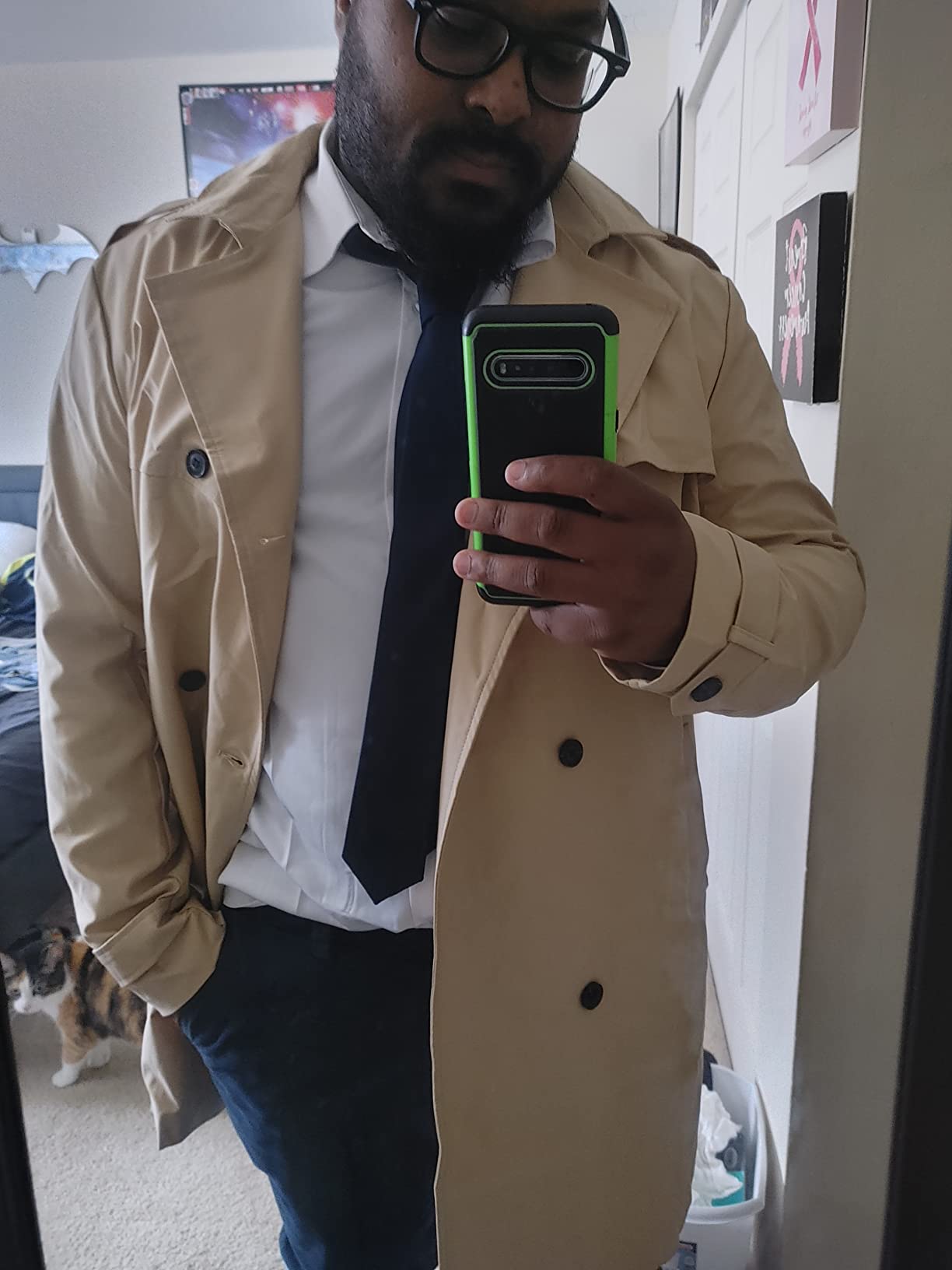 Pretifeel Mens Trench Coat Long Jacket Belted Windproof Coat customer photo 2