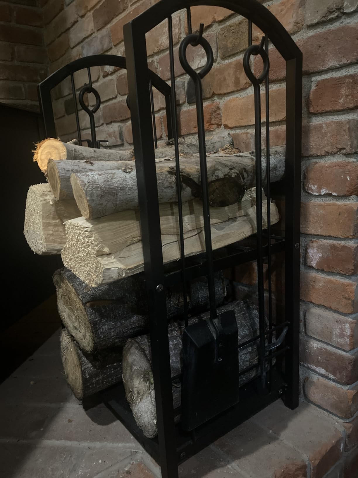 Fire Beauty Wrought Iron Firewood Log Rack with 4 Pcs Fireplace Tools Black customer photo 2