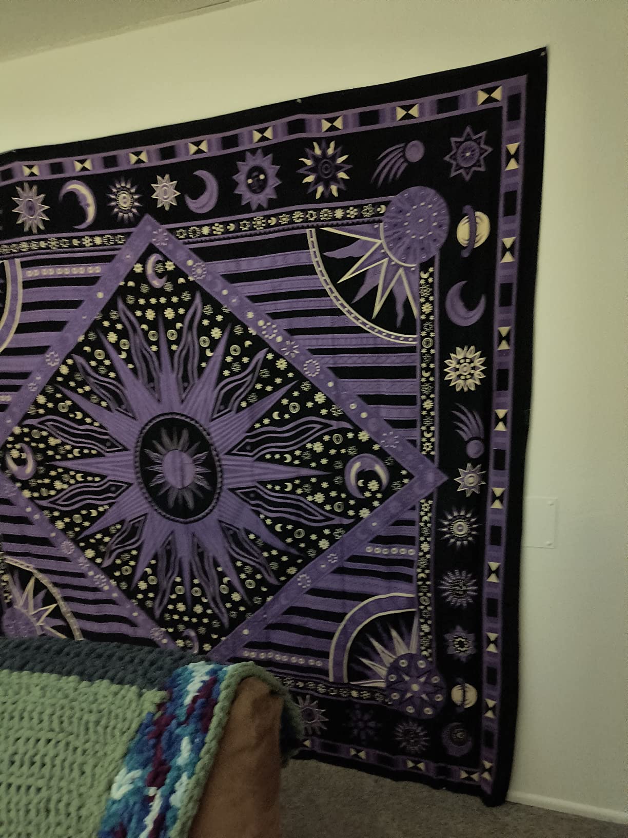 Popular Handicrafts Wall Hanging Tapestry For Bedroom Hippie Burning Sun and Moon Meditation Bohemian Hippy Psychedelic Design Indian Tapestries Bedspread 30 x 40 Inches (76 x 101 cms), Blue customer photo 2