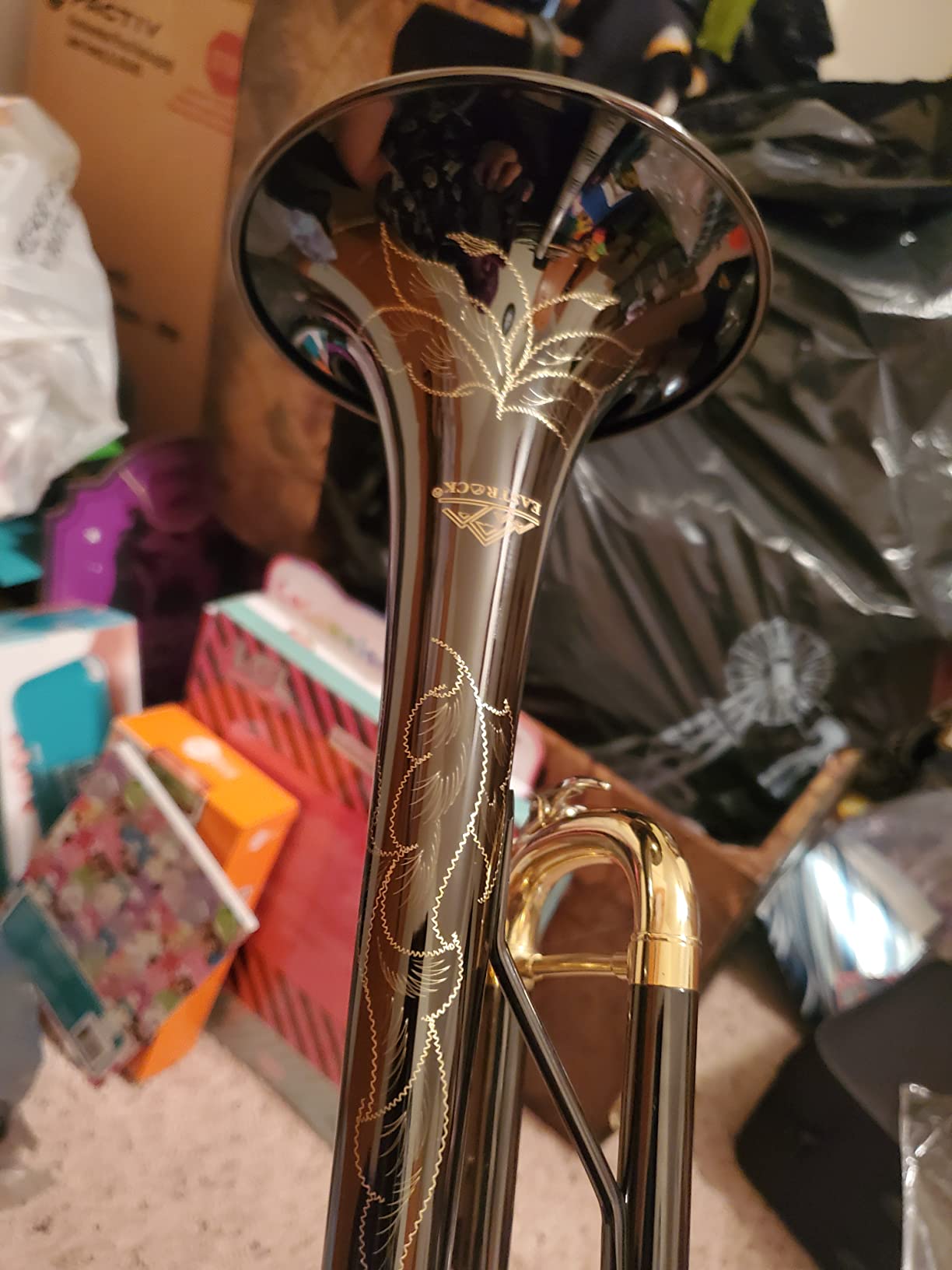 EASTROCK Bb Trumpet Standard Trumpet Set with Carrying Case,Gloves, 7C Mouthpiece, Tuning Rod, Black Nickel,Hand Carved Craft customer photo 2