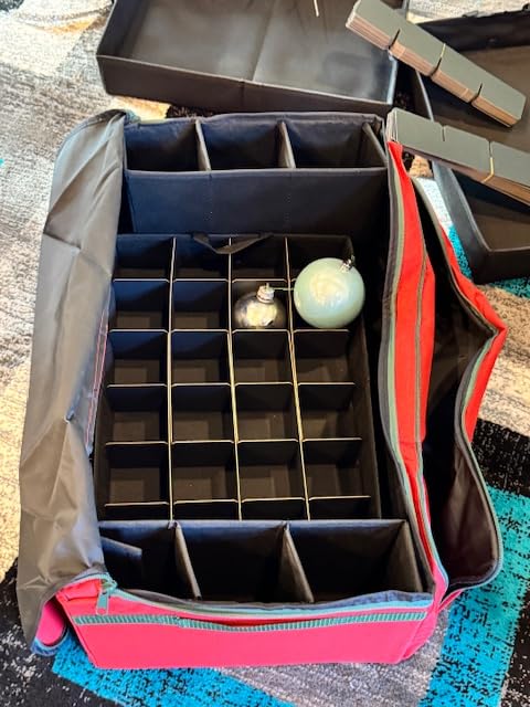 Premium Christmas Ornament Storage Box – Holds up to 72-3” Ornaments + 6 Side Slots for Figurines & Nutcrackers – Holiday Decoration Organizer – Durable 600D Red Canvas customer photo 2