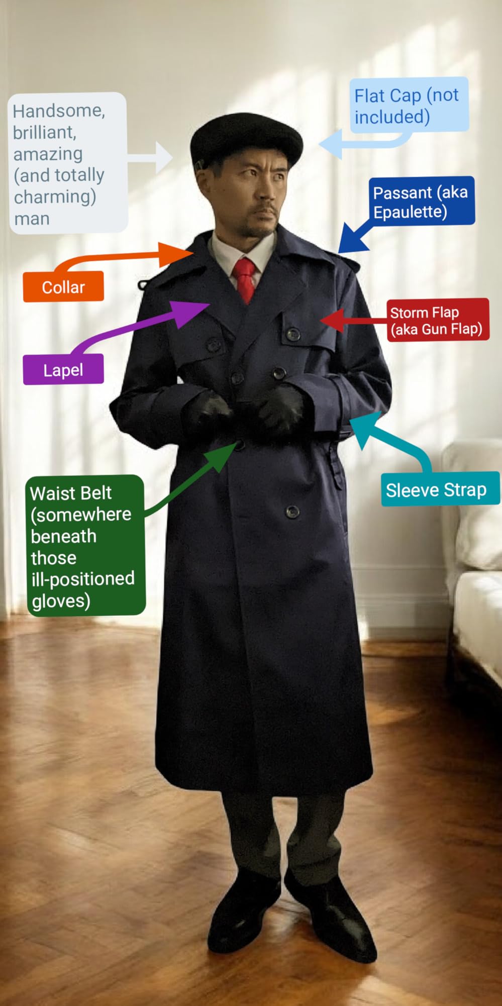 Pantete Men's Double Breasted Trench Coat Oversized Windbreaker Long Jacket customer photo 1