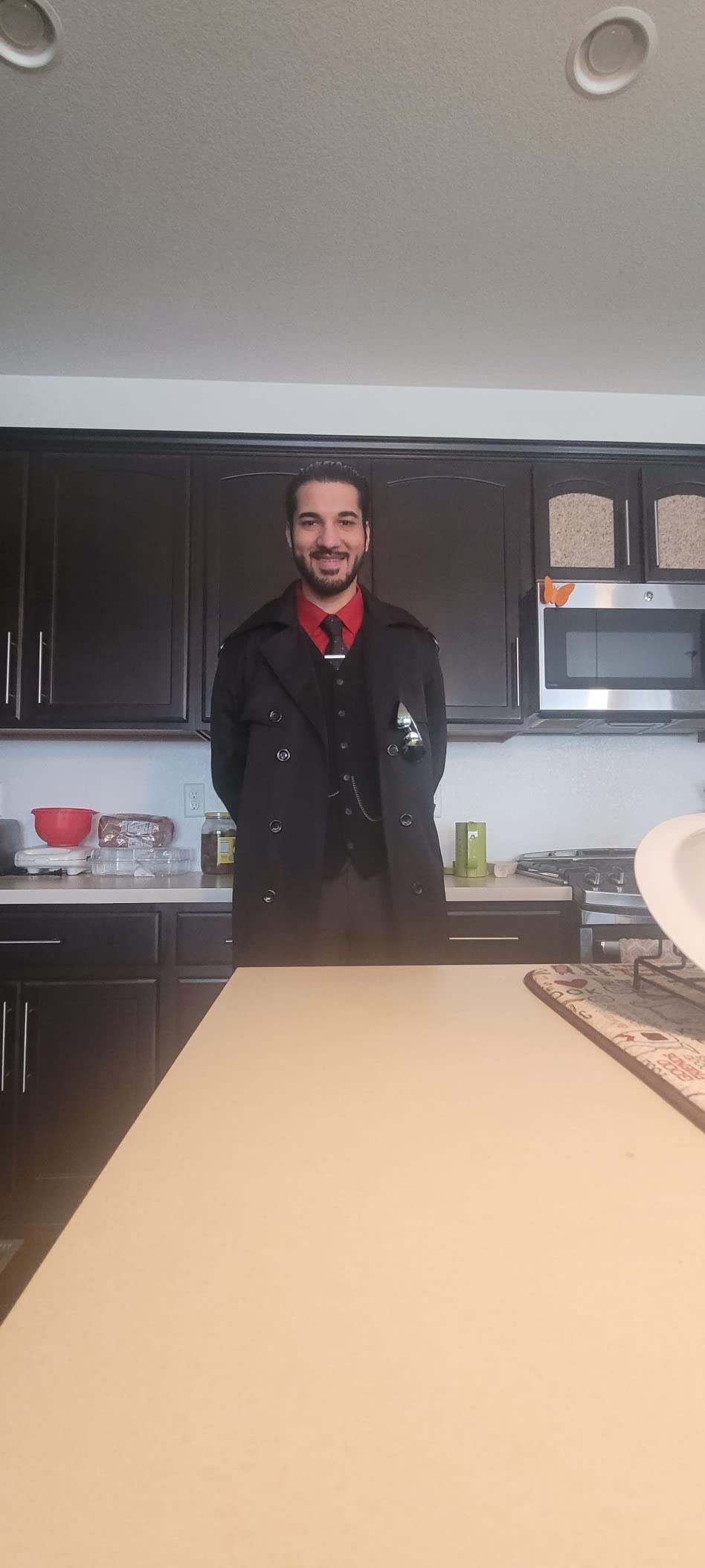 Pantete Men's Double Breasted Trench Coat Oversized Windbreaker Long Jacket customer photo 2
