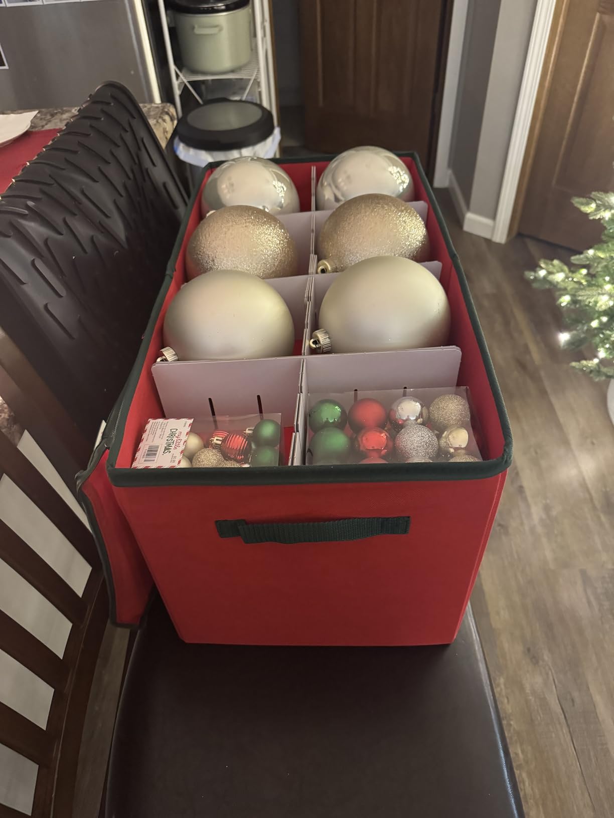 Christmas Ornament Storage Container with Dividers - Box Stores Up to 54 Ornaments, Zippered, Convenient, Adjustable, Large Organizer Bin to Protect Holiday Décor, Fits Most Standard Size, Red customer photo 2