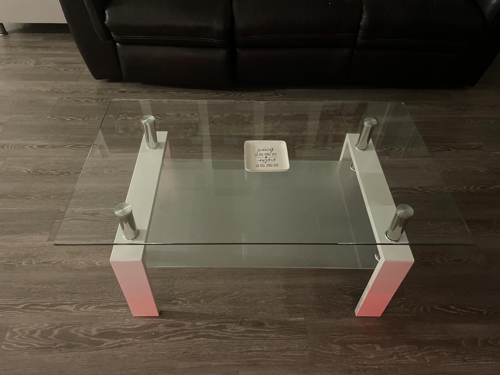 Modern 2-Tier Tempered Glass Coffee Table, Rectangular Center Table with Black Legs & Storage Shelf, Clear Glass Cocktail Table for Living Room, Home Office, Apartment customer photo 1
