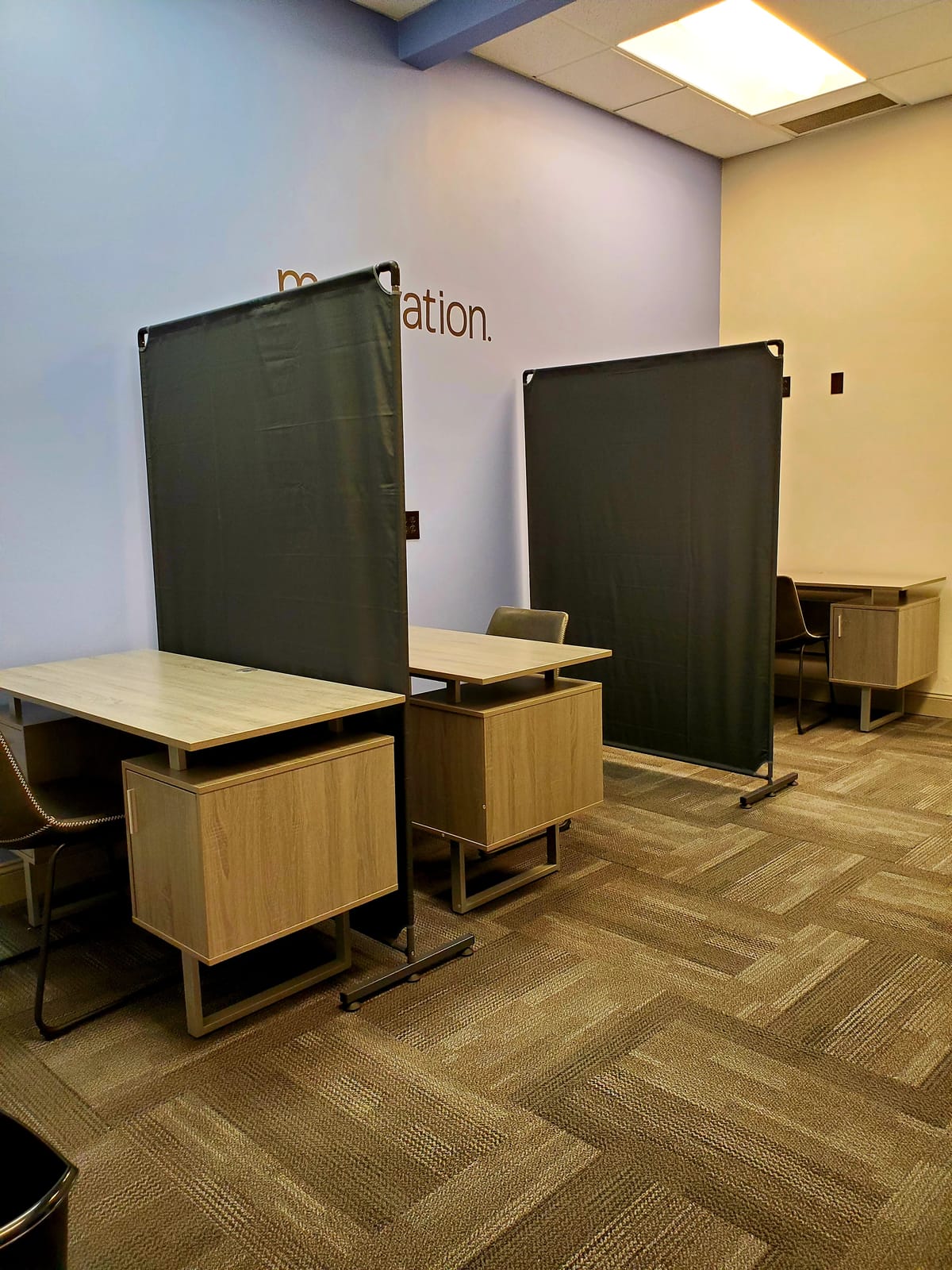 Steel-AID 50-inch Rolling Privacy Room Divider - Freestanding Office Wall Partition with Non See-Through Blackout Screen - Sturdy & Durable Iron Frame - Rolling Wheels - Black, White, Gray & Blue customer photo 2