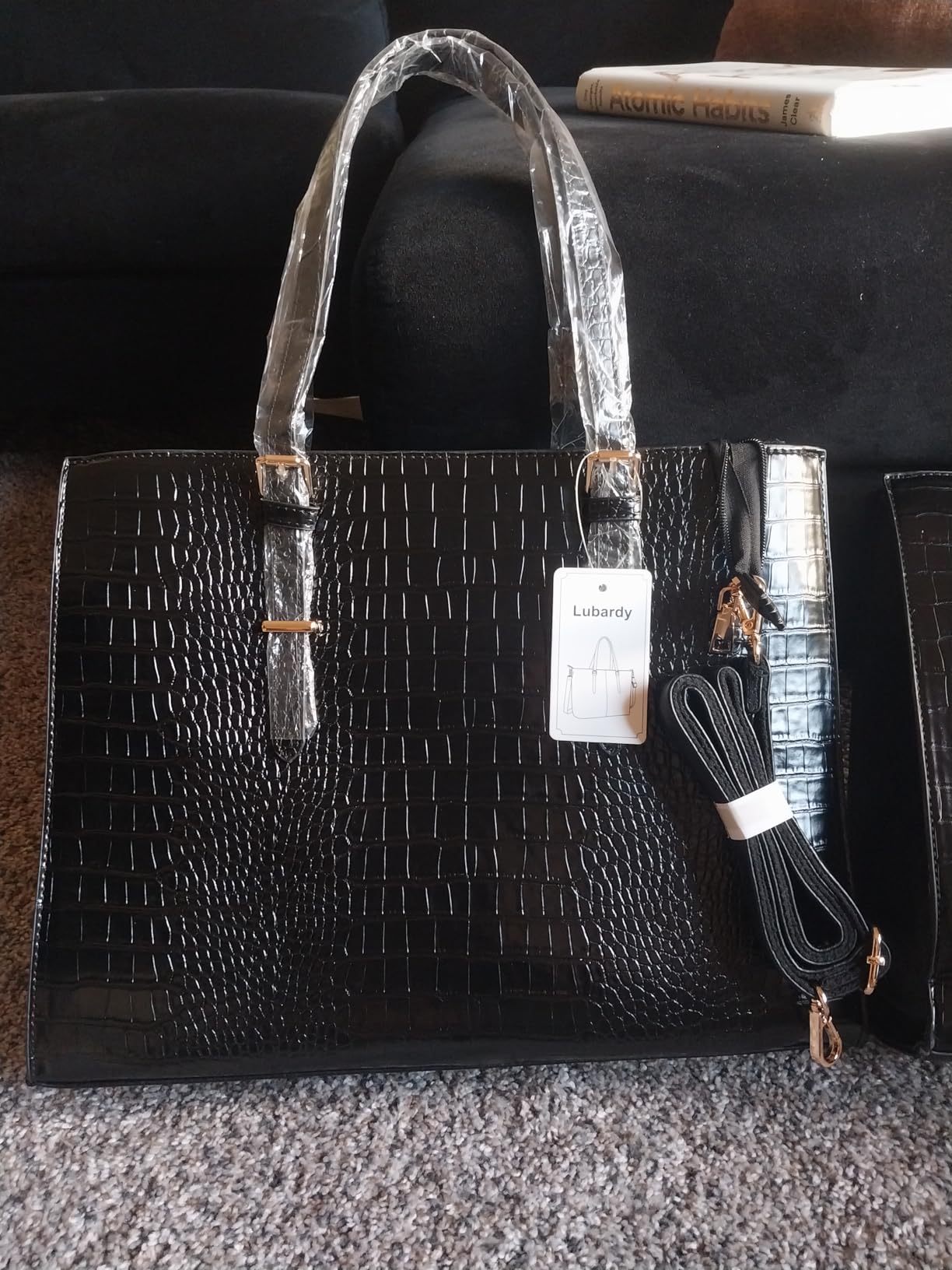 Laptop Bag for Women 15.6 Inch Crocodile Leather Tote Bag Water-resistant Work Briefcase Business Computer Shoulder Bag for Travel Teacher Nurse Professional Handbag,Black customer photo 1