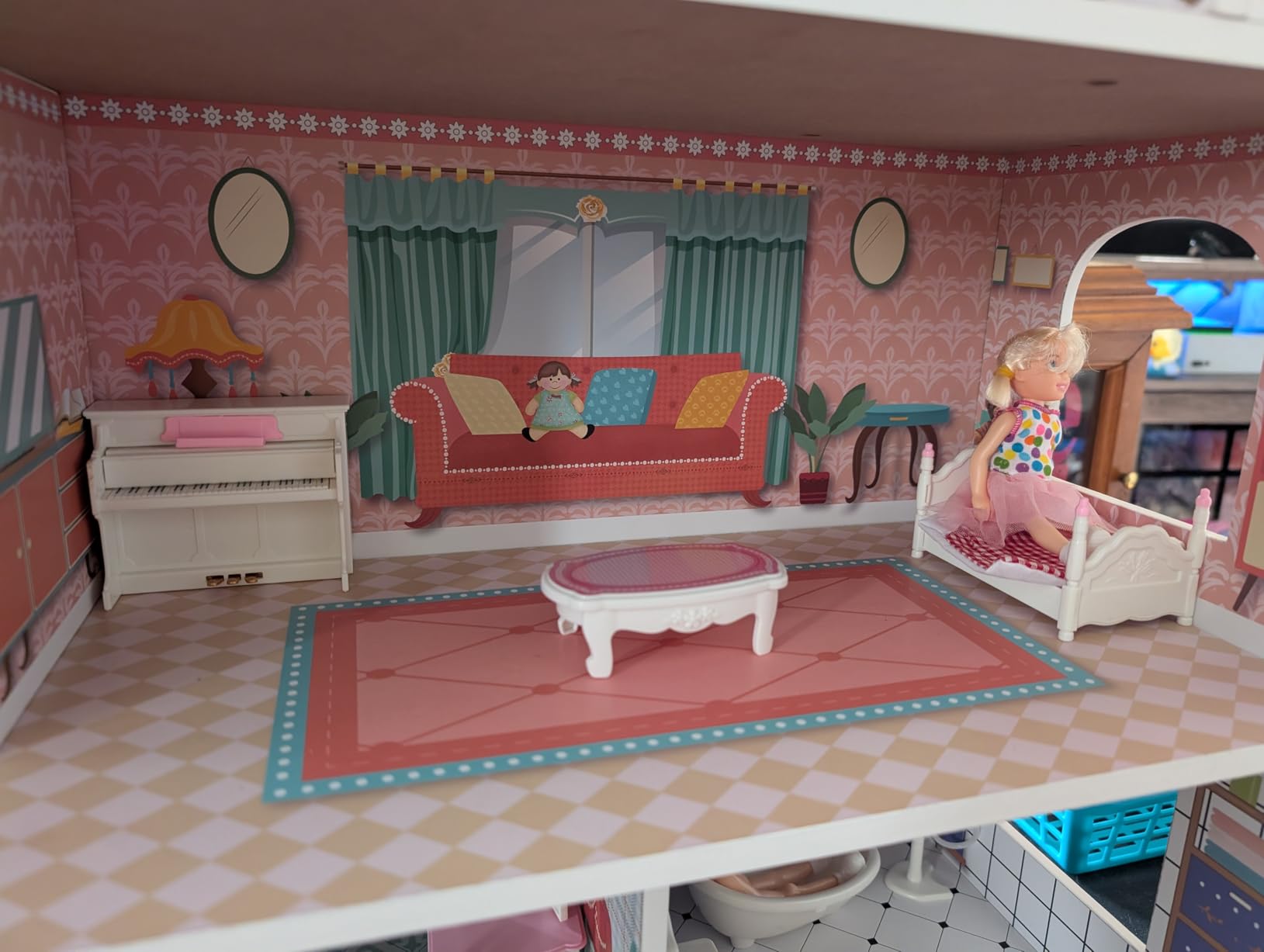 ROBUD Wooden Dollhouse with Furniture Blue for Girls 3-6 customer photo 1