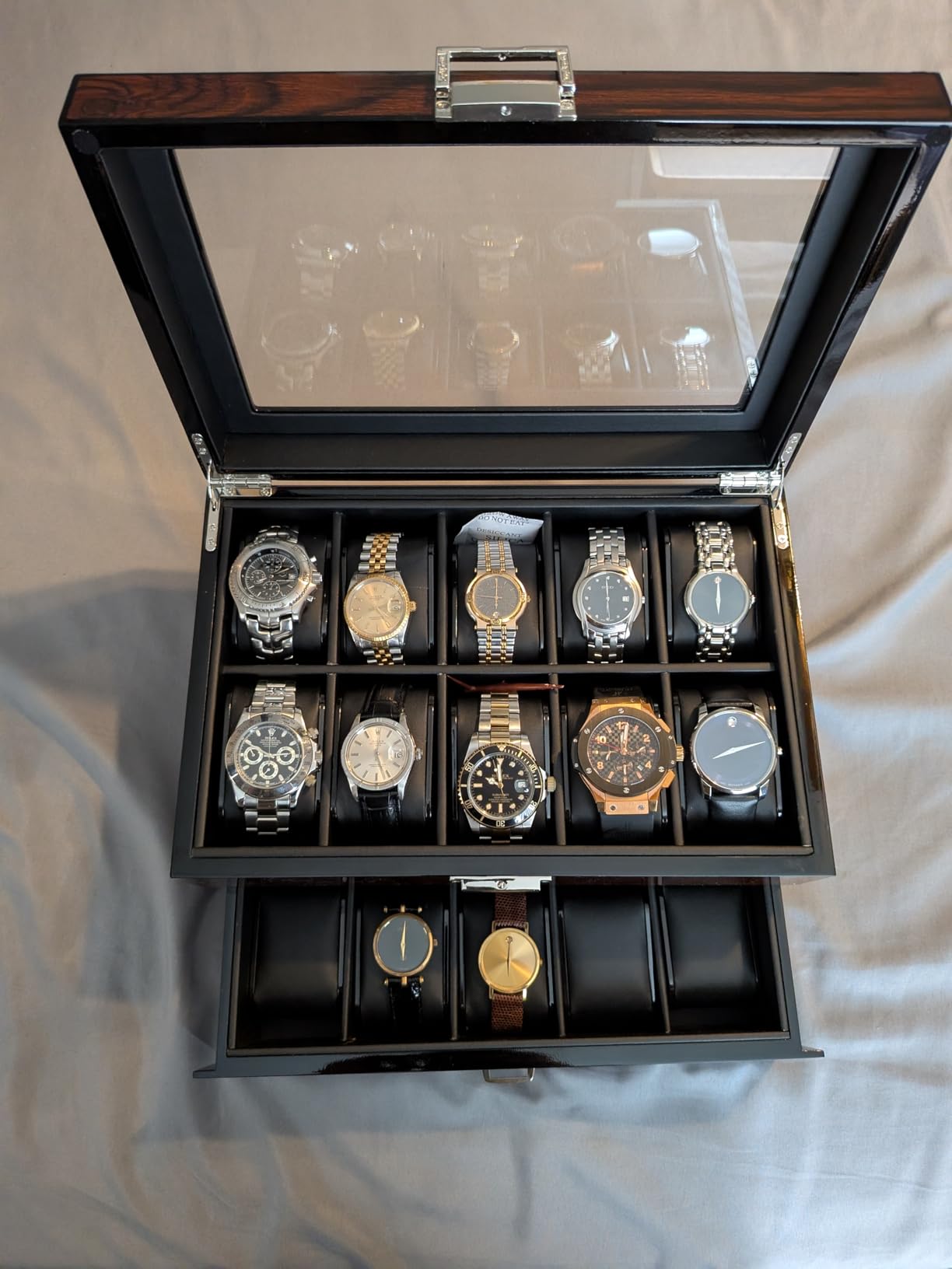 BEWISHOME High-End Watch Case, 20-Slot Watch Box Organizer Large Glass Lid customer photo 1