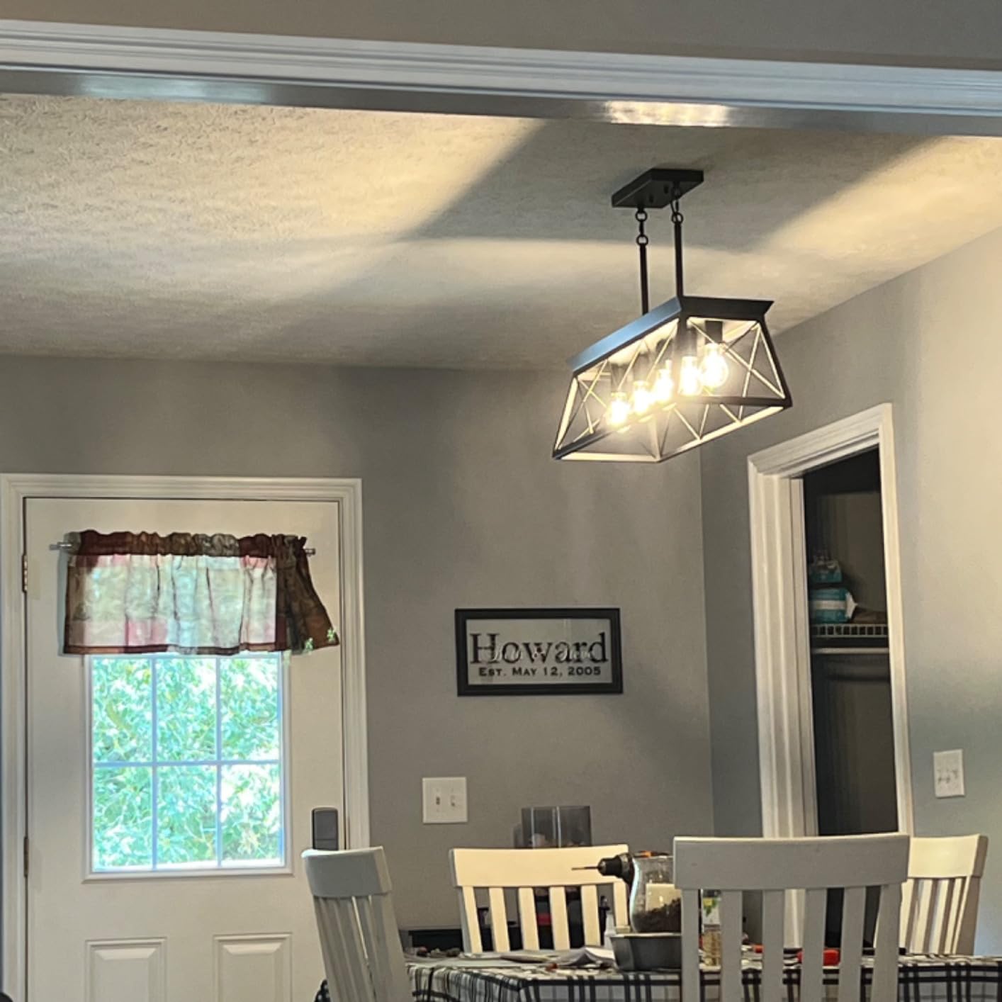 Farmhouse Chandeliers for Dining Room, Rustic Kitchen Island Light Fixture, 5-Light Linear Pendant Lighting Rectangular Chandelier, Metal Solid Ceiling Lights customer photo 1