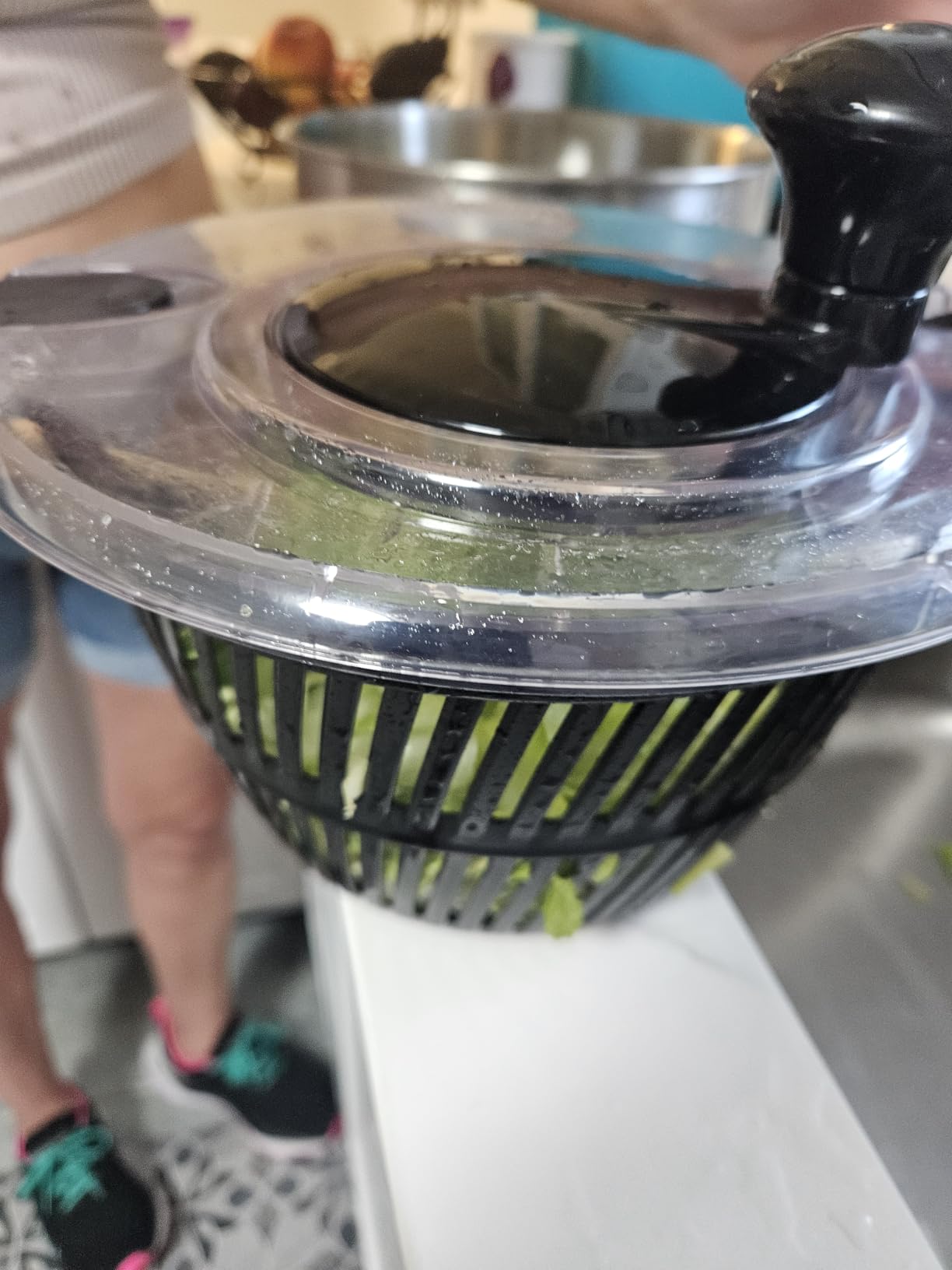 Stainless Steel Salad Spinner, 4.8 Qt Vegetable Washer, BPA-Free Lettuce Dryer with Crank Design, Easy Clean, Non-Slip Base - Transparent Lid customer photo 1