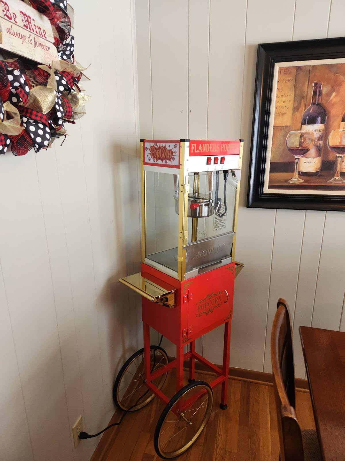 ROVSUN Popcorn Machine with Cart & 8 Oz Kettle Makes Up to 32 Cups ETL Certified, Vintage Popcorn Maker with Stainless Steel Scoop, Oil Spoon & 3 Popcorn Cups for Commercial Home Movie Theater, Red customer photo 1